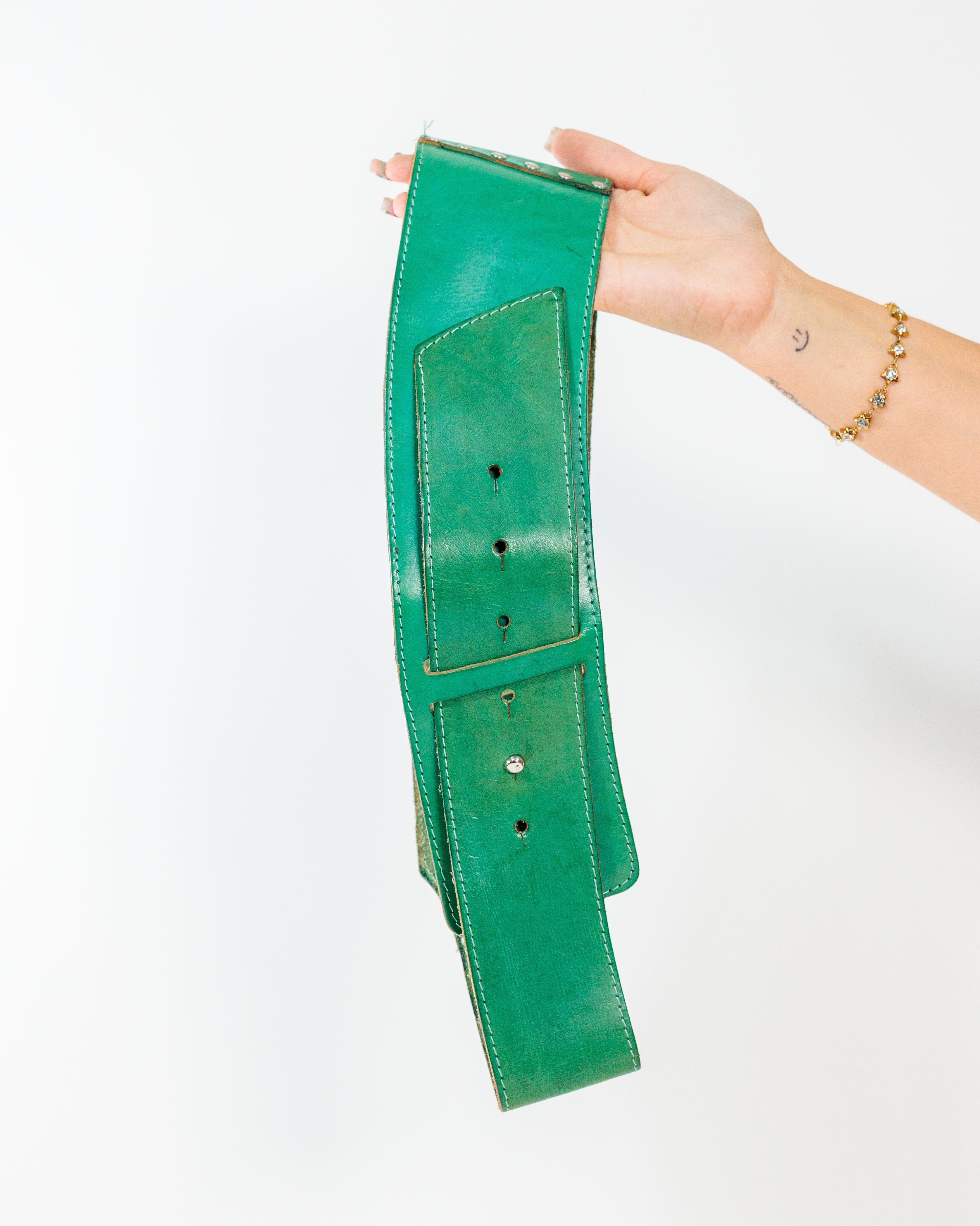 Green Wide Leather Waist Belt