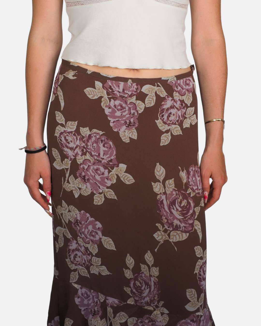 Brown Floral Bias-Cut Midi Skirt by Autograph