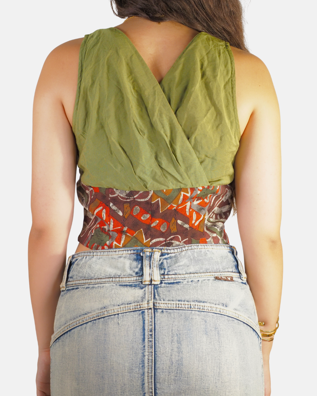Olive Abstract Print Crop Top - Mercoledi