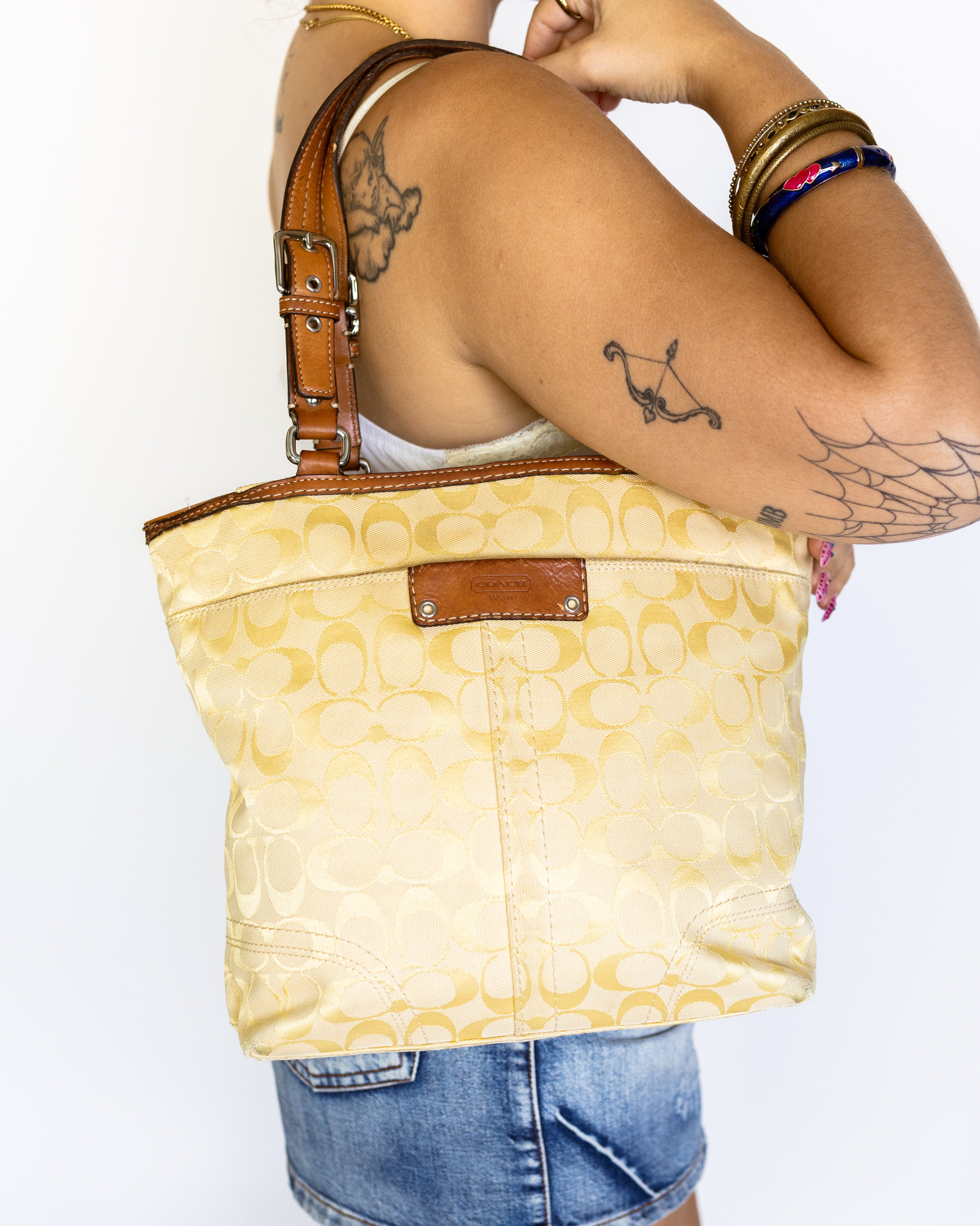 Coach Signature Jacquard Tote in Butter Yellow