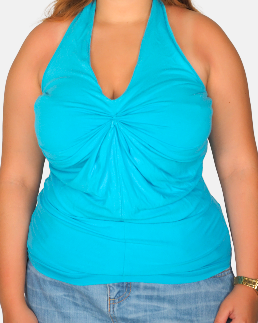 Aqua Halter Ruched Top