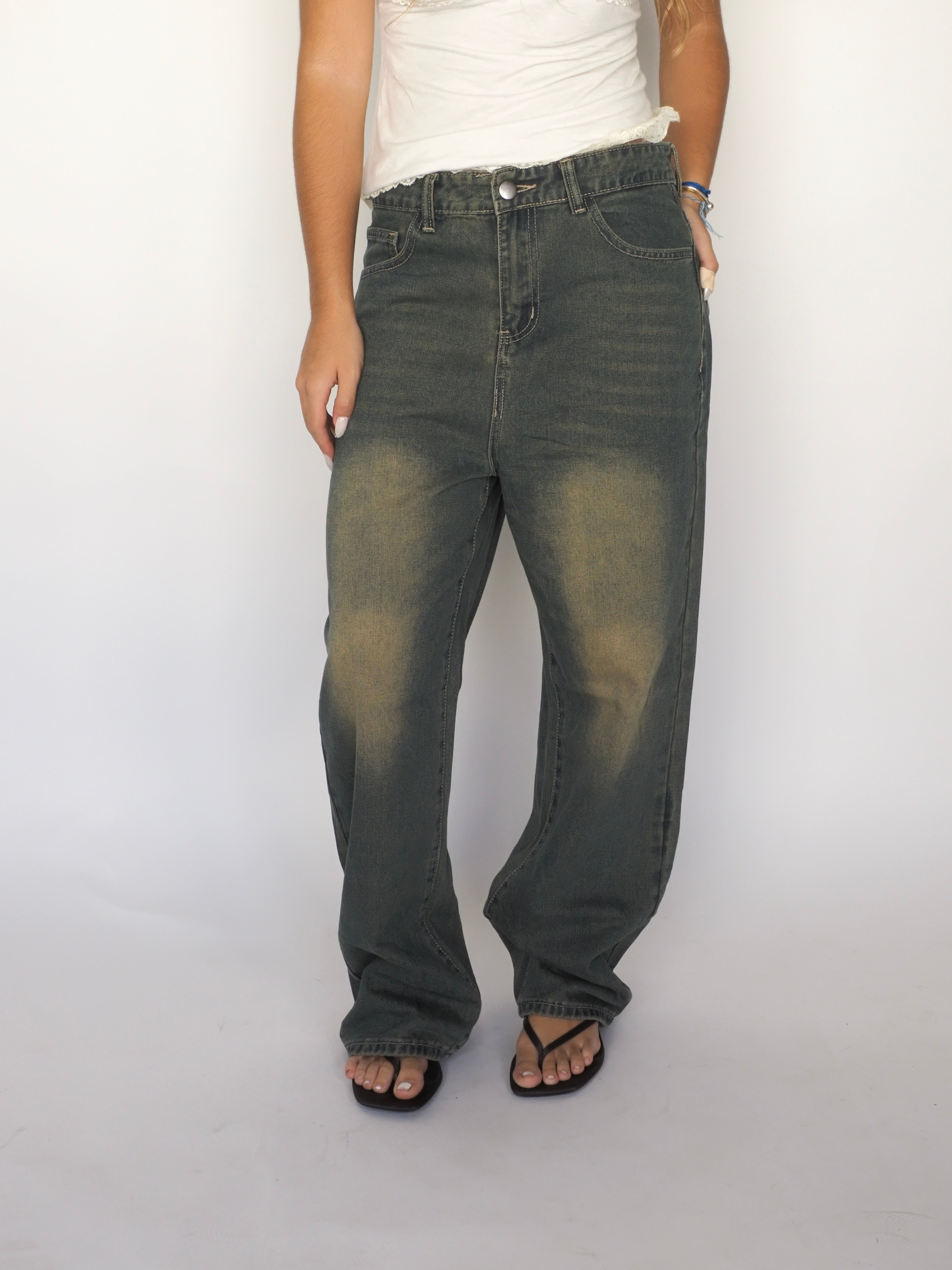 Faded Straight-Leg Jeans in Washed Olive
