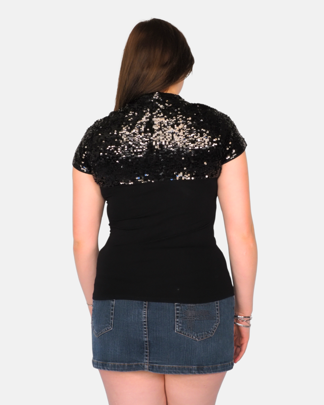 Vintage Zara Black Sequin Sleeve Sweetheart Top