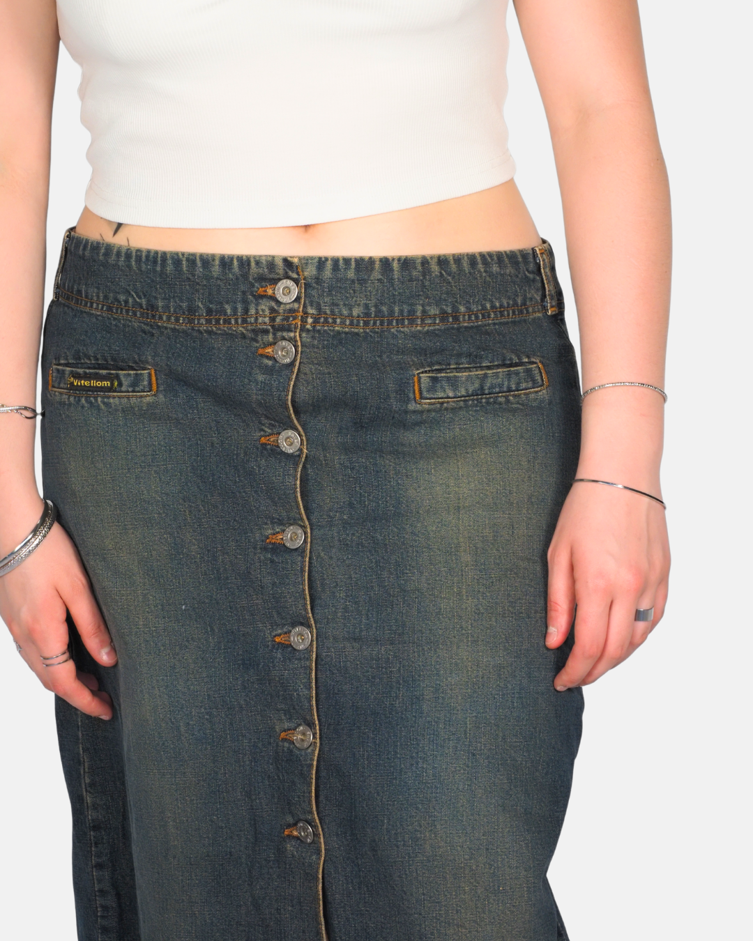 Y2K Button-Up Denim Midi Skirt – Vitellom