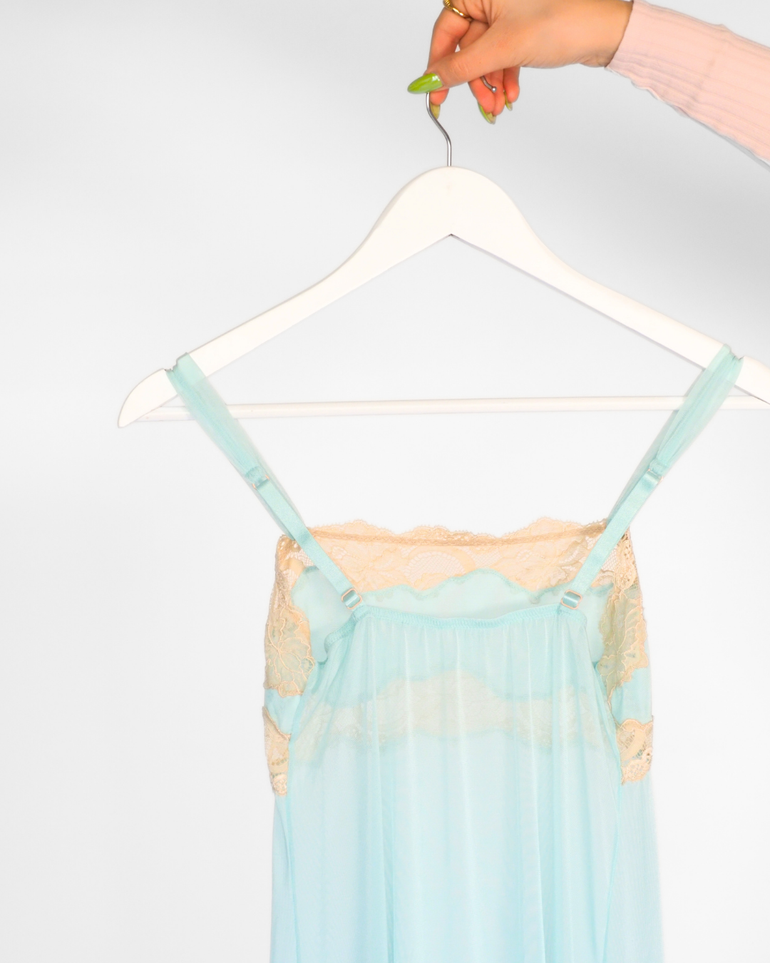 Y2K Aqua Sheer Lace Slip Dress