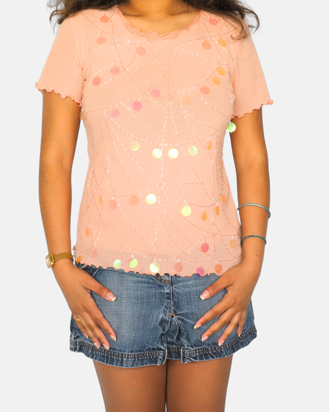 Luike Dance Pink Sheer Sequin Mesh Top