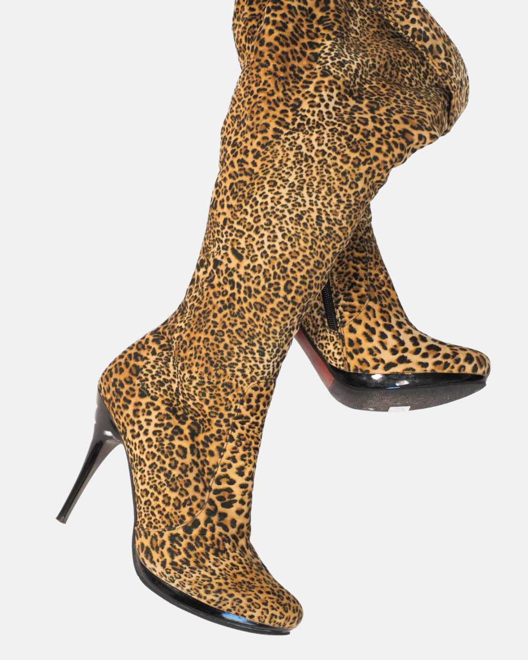 Leopard print knee high boots
