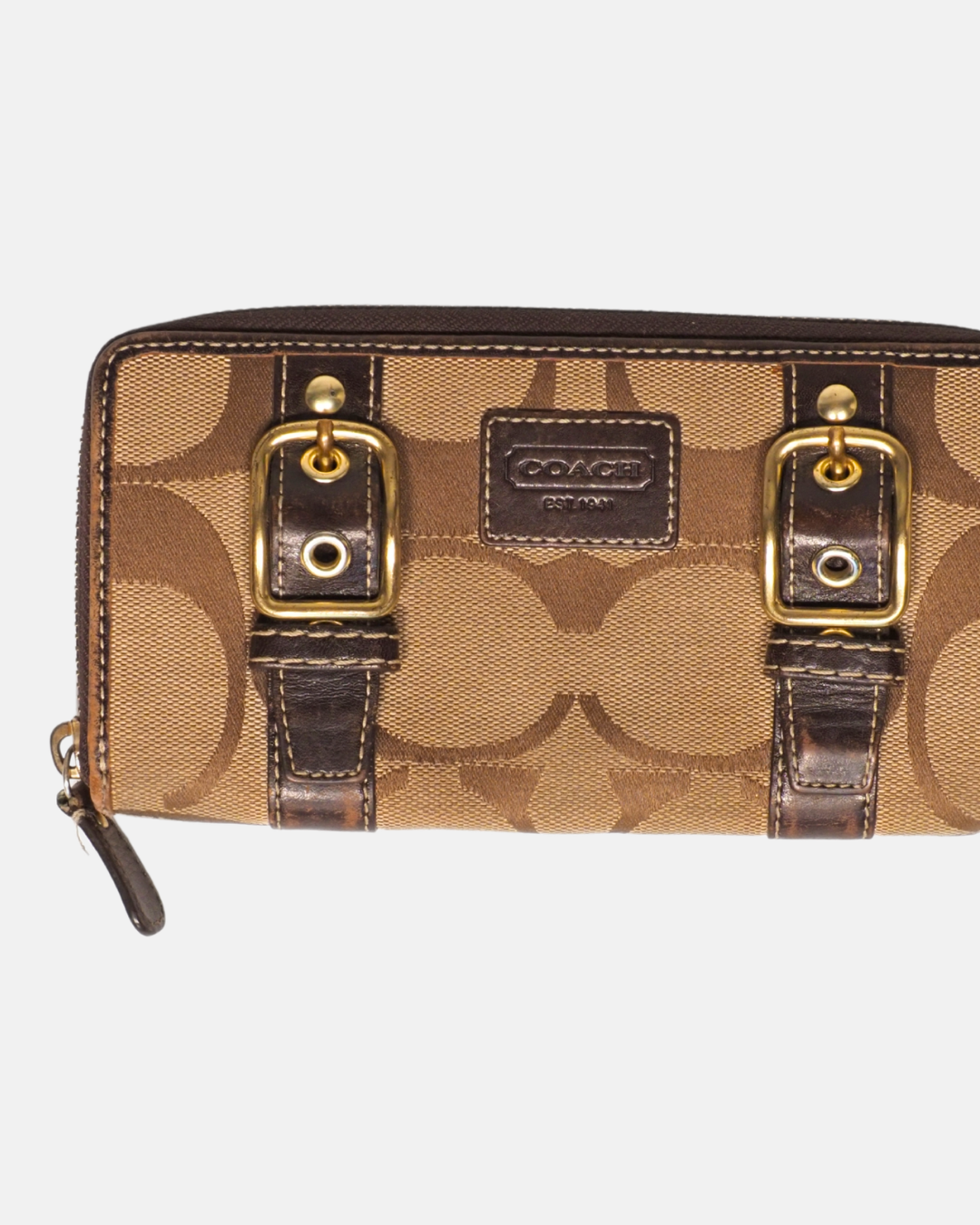 Coach Signature Canvas Buckle Zip Wallet in Brown