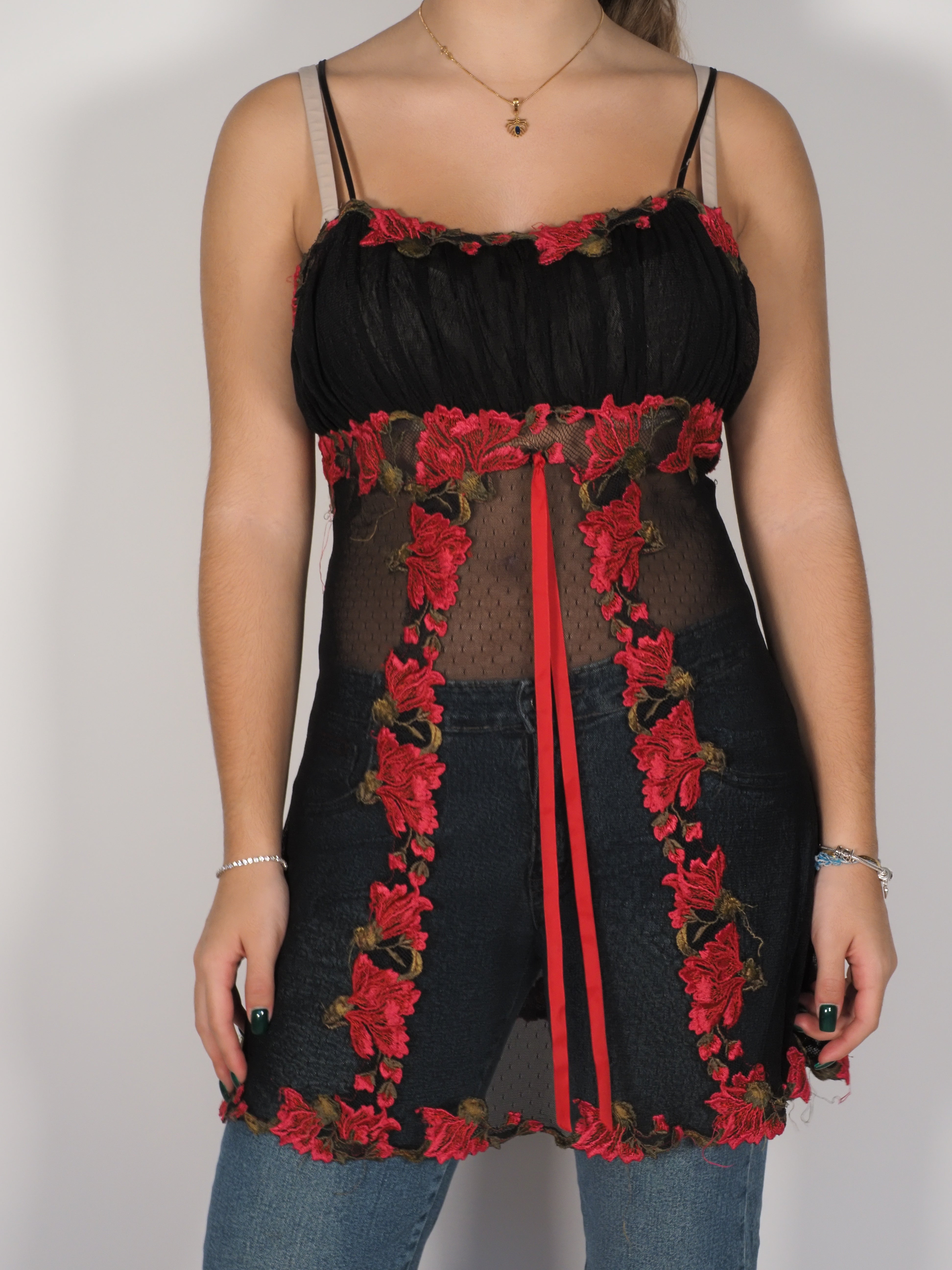 Floral Mesh Embroidered Lingerie Dress