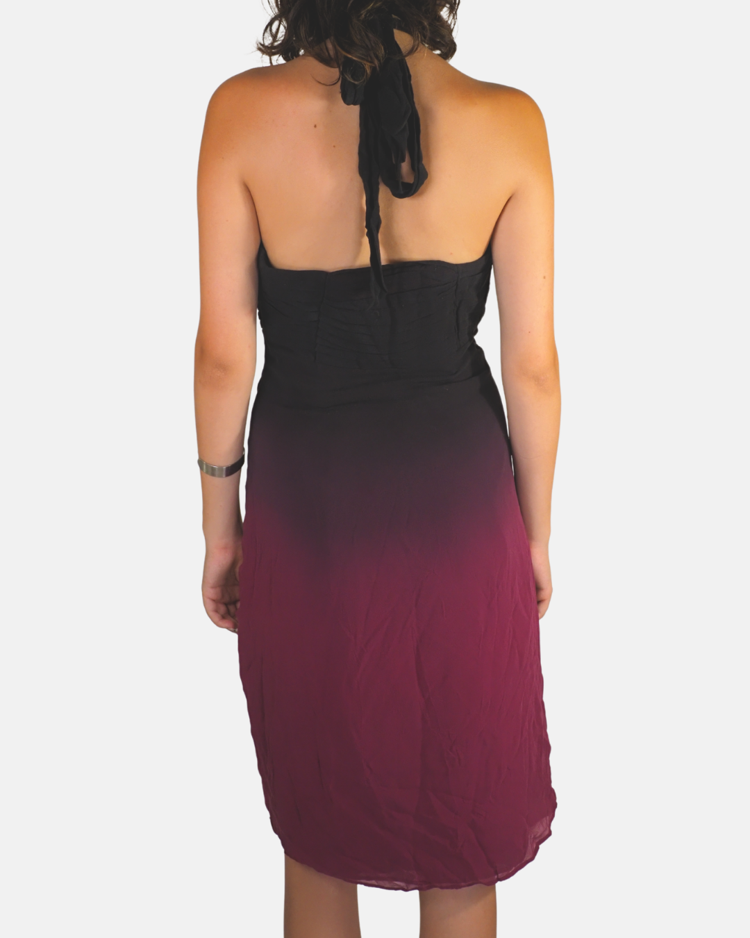 Black / Berry Ombré Halterneck Midi Dress