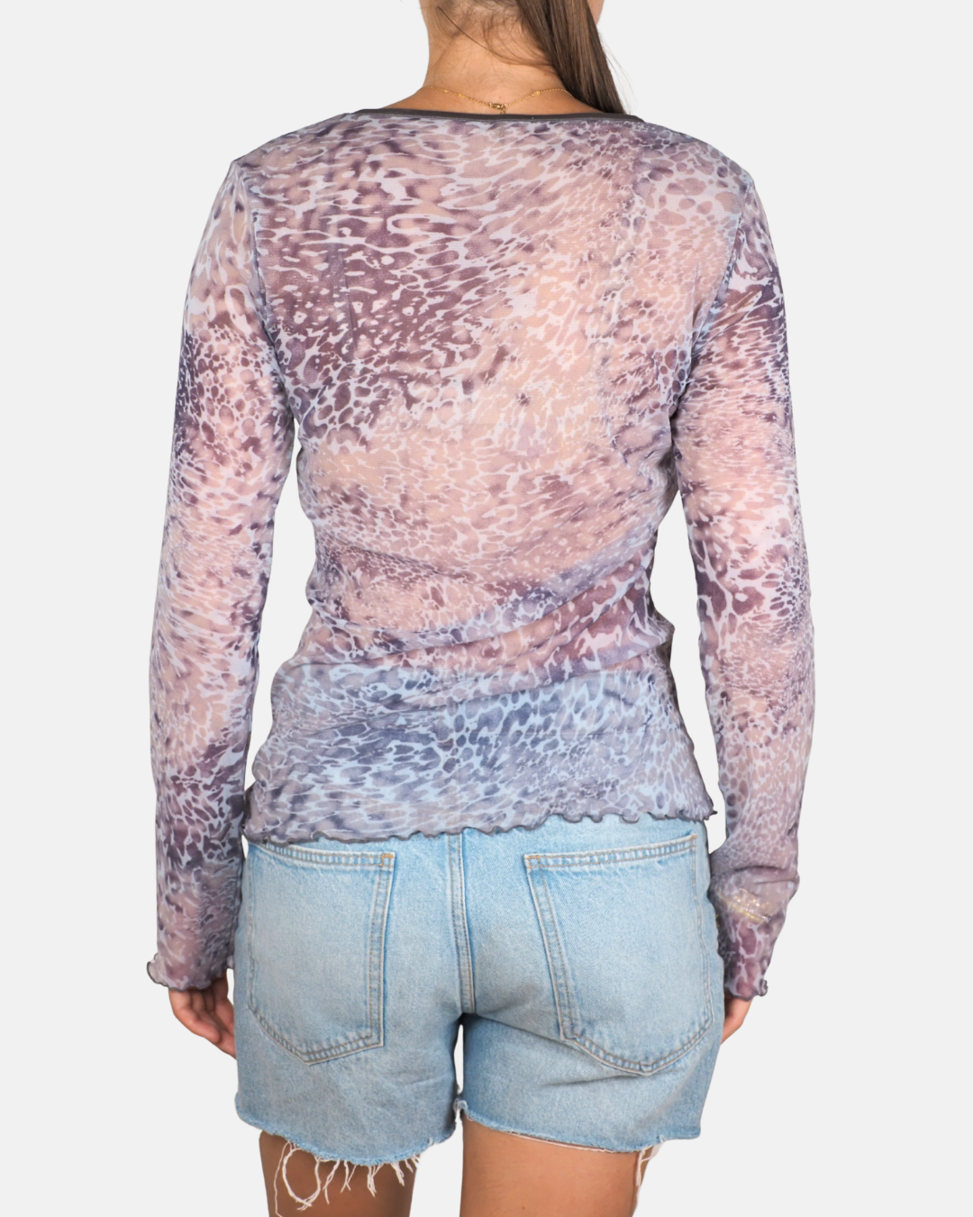 Mauve Sheer Animal-Print Mesh Top