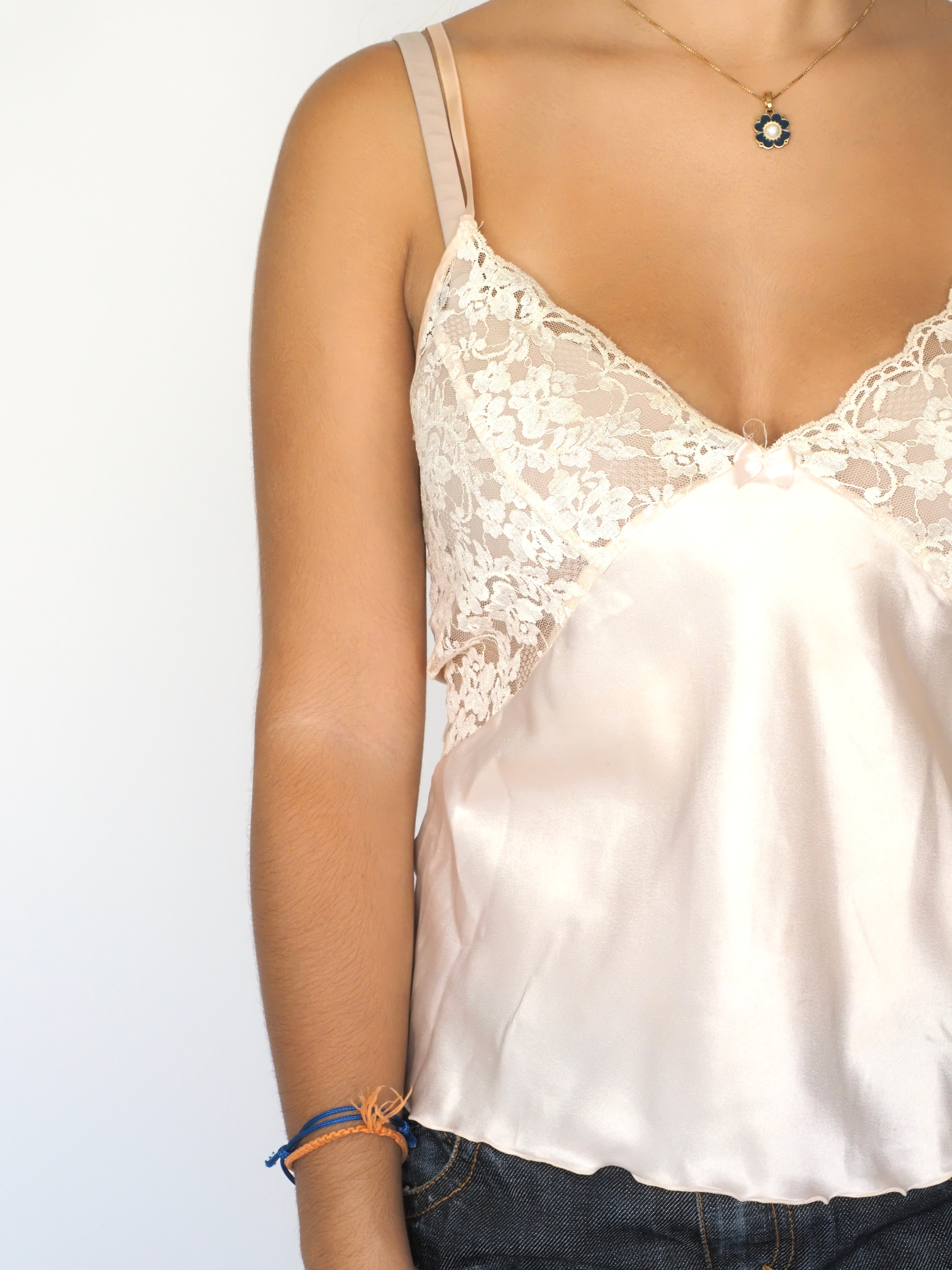 Vintage Satin & Lace Lingerie-Style Cami – Champagne Nude