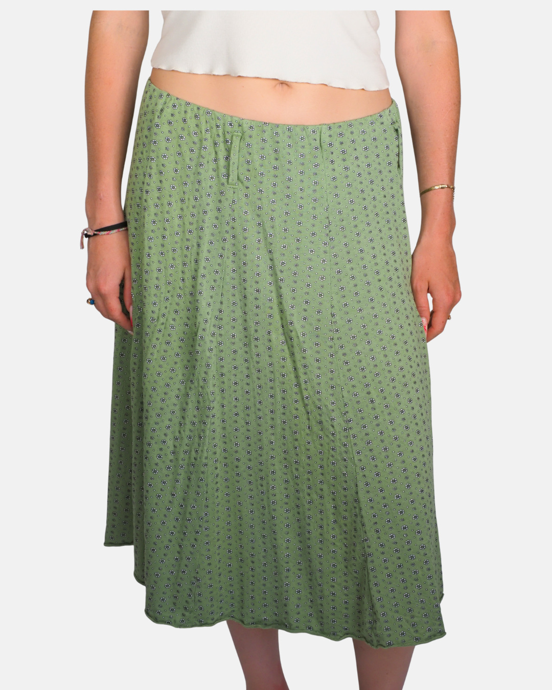 Green Floral Midi Skirt by Miss Kiss