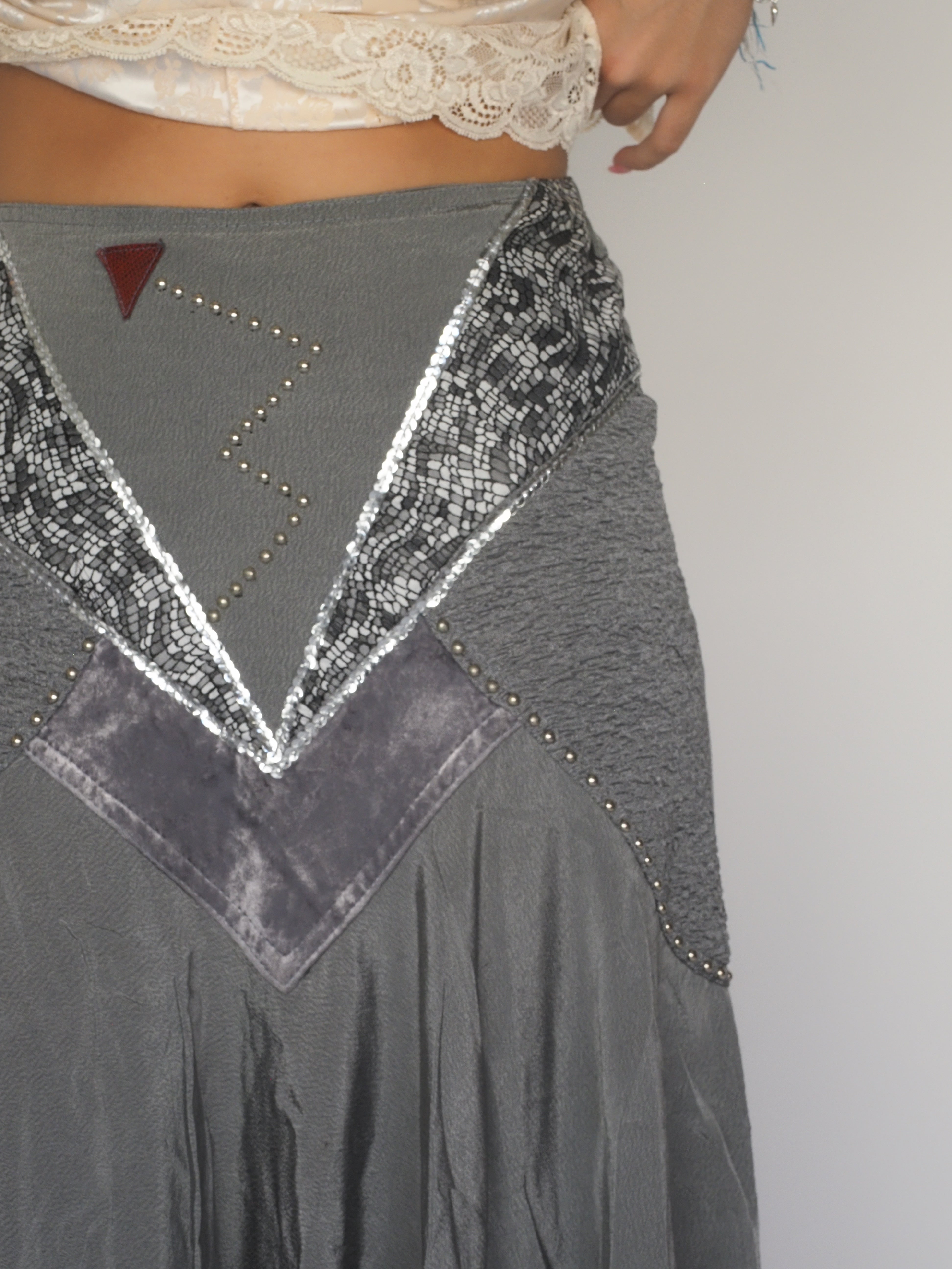 Boho Grey Patchwork Maxi Skirt