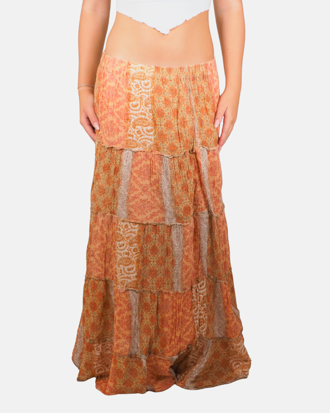 Patchwork Boho Tiered Maxi Skirt