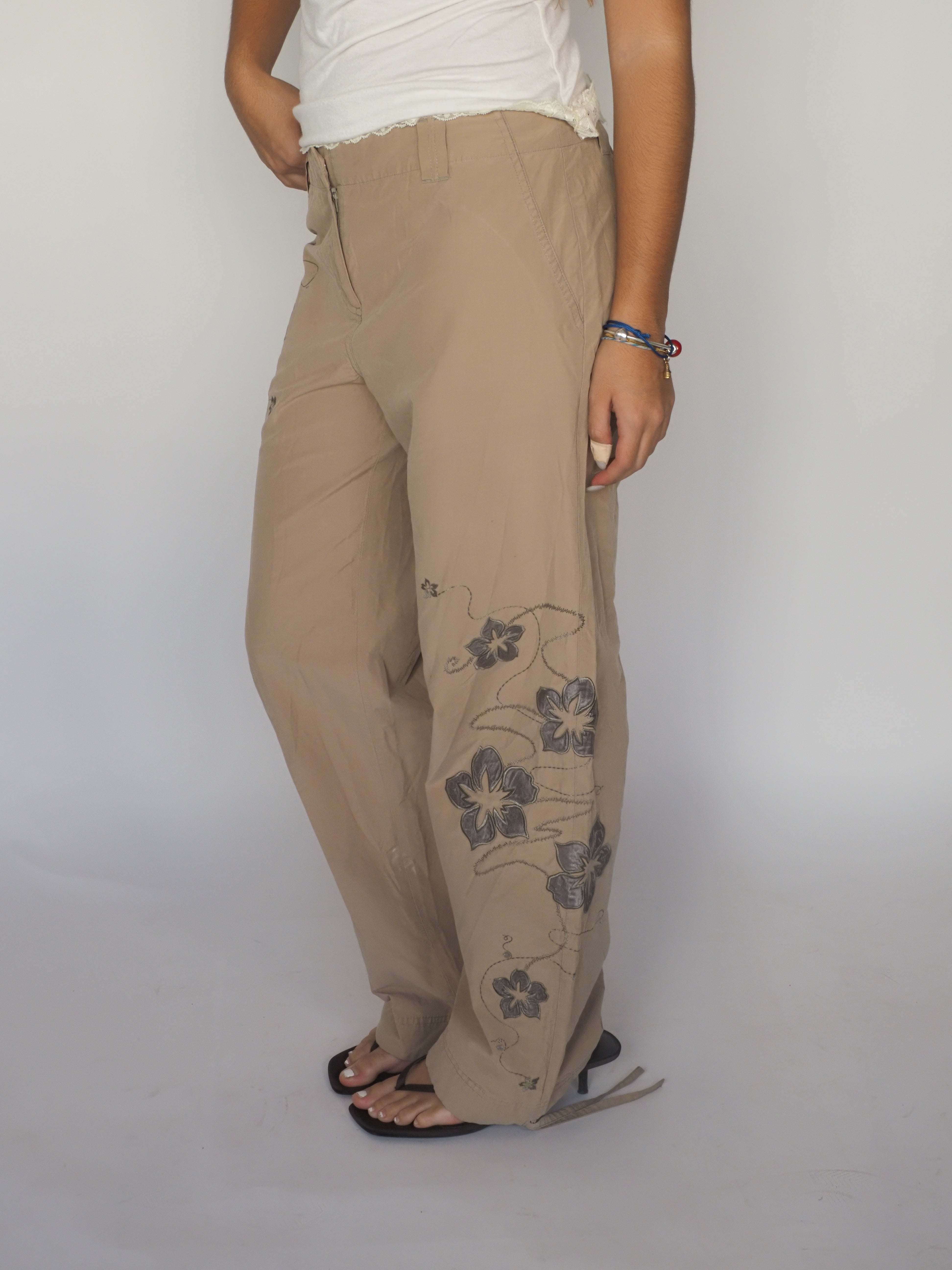 Wallis Taupe Floral Embroidered Wide-Leg Trousers