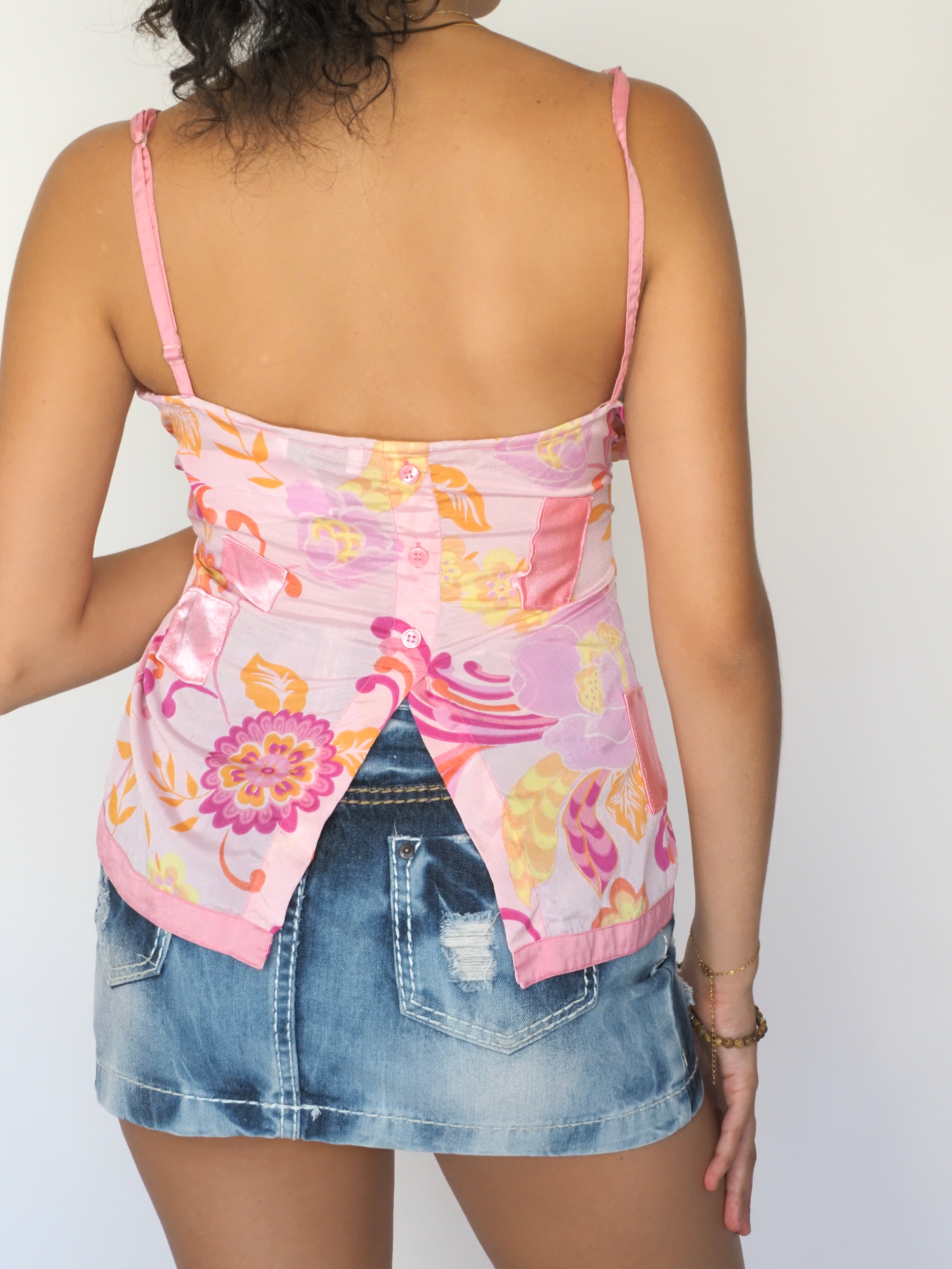 LOOK Vintage Y2K Pink Floral Wrap-Style Camisole