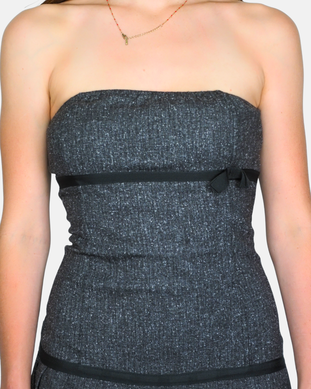 Dark Shimmer Bandeau Lace Hem Mini Dress