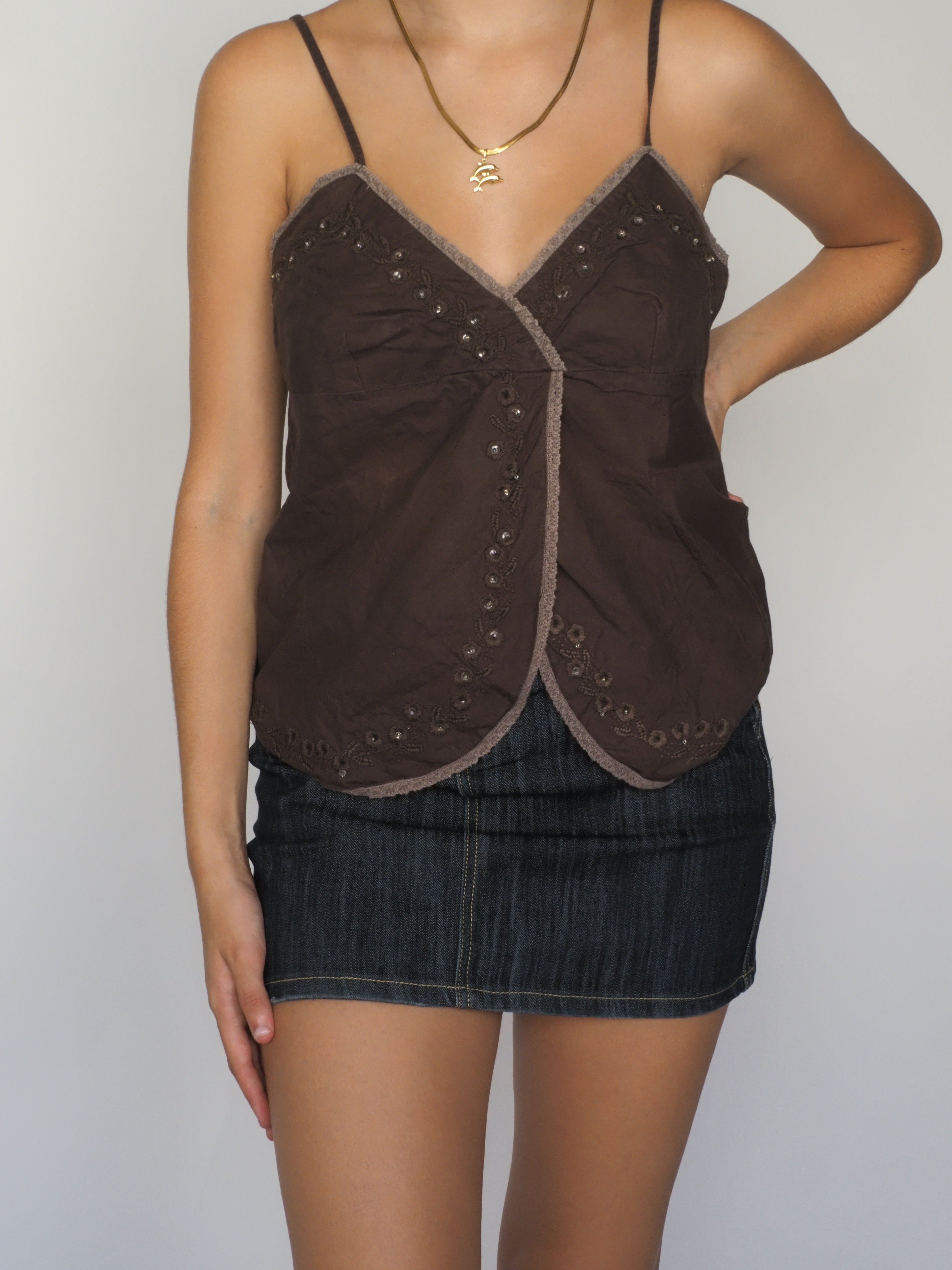 Chocolate Brown Embroidered Cami Top – Xyde