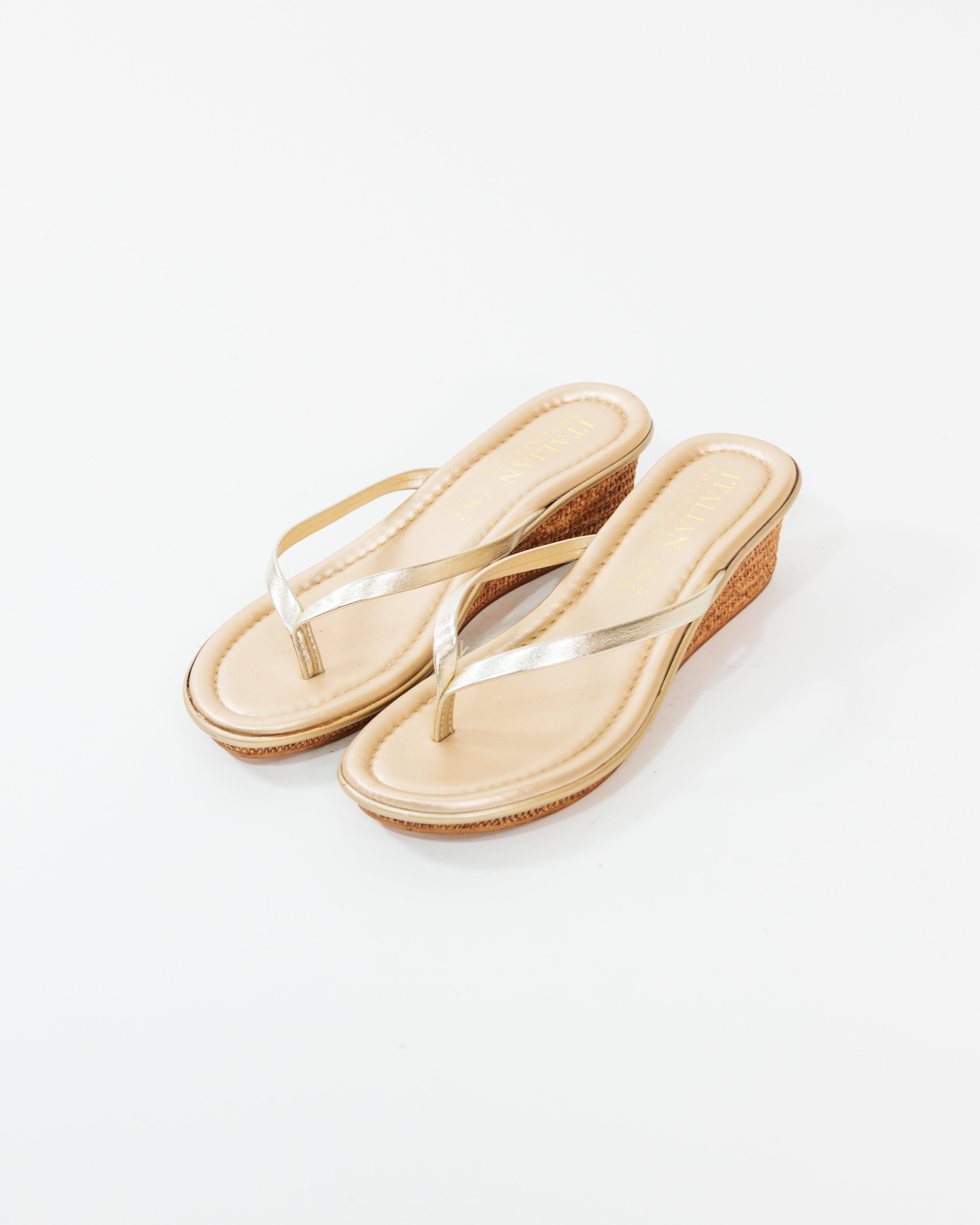 Gold Metallic Thong Wedge Sandals