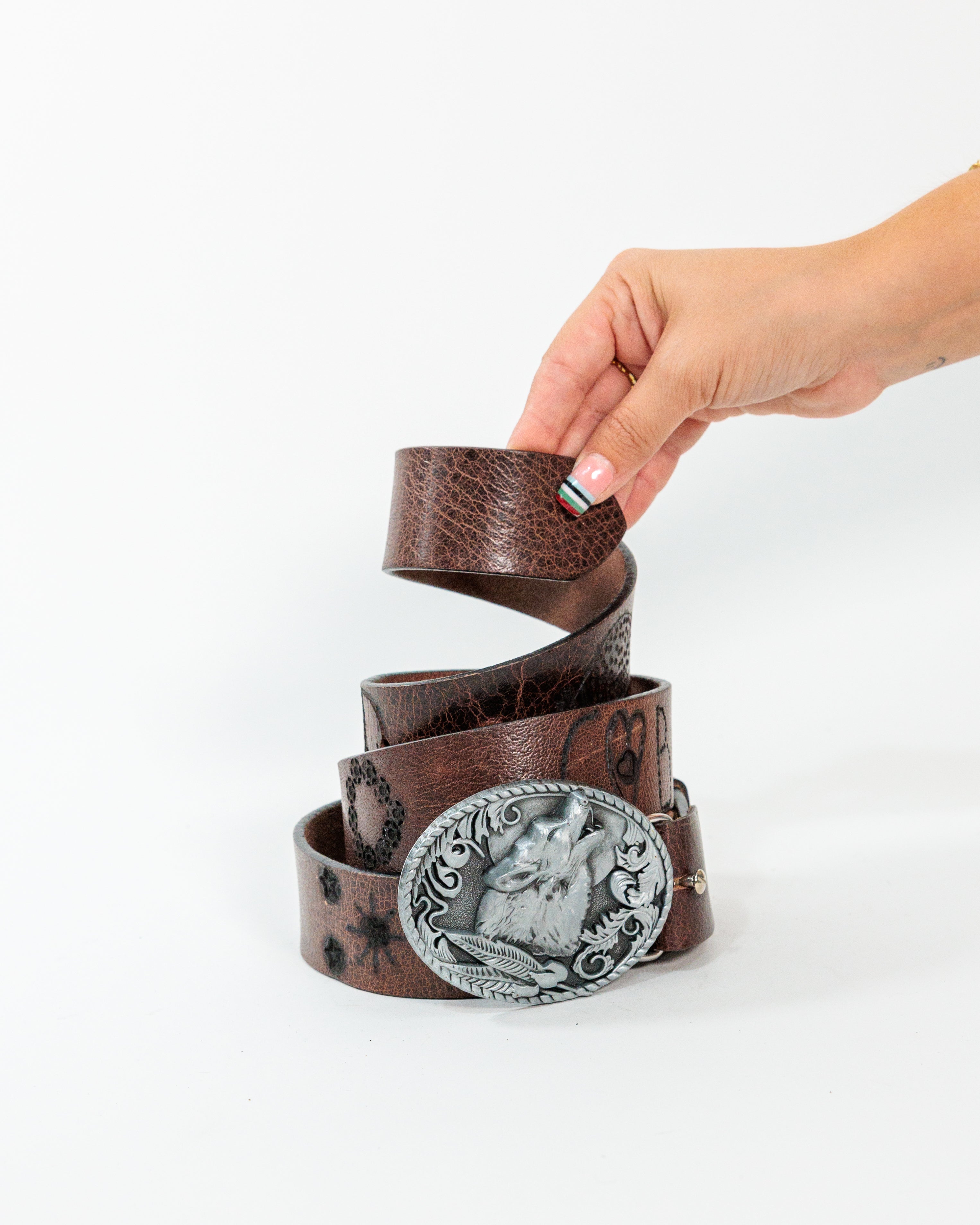 Brown Wolf Buckle Western Belt
