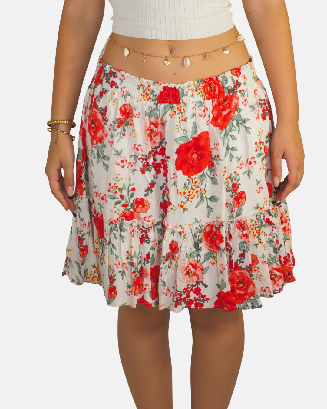 Floral Tiered Chiffon Midi Skirt - AMIS