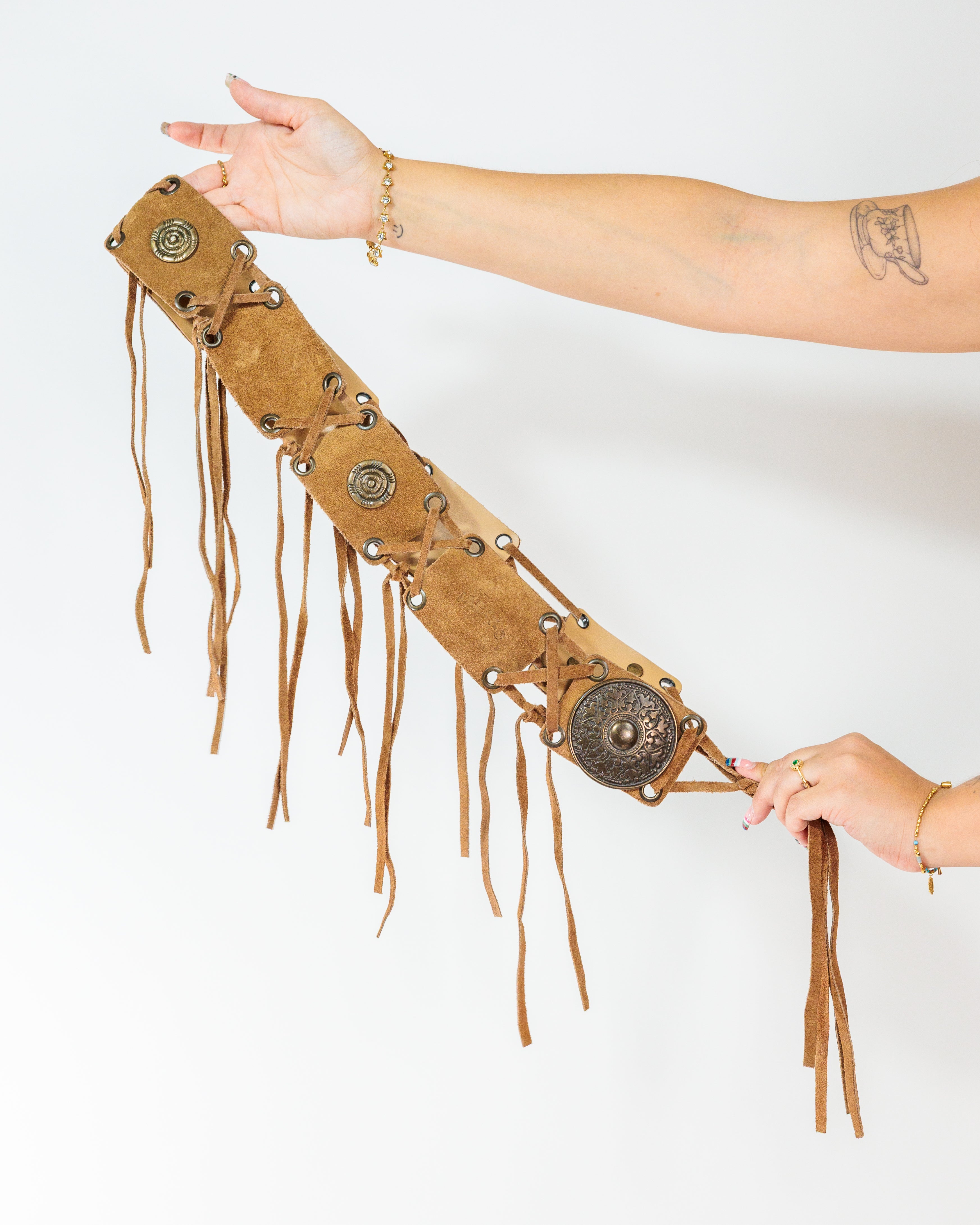 Tan Suede Fringe Concho Belt