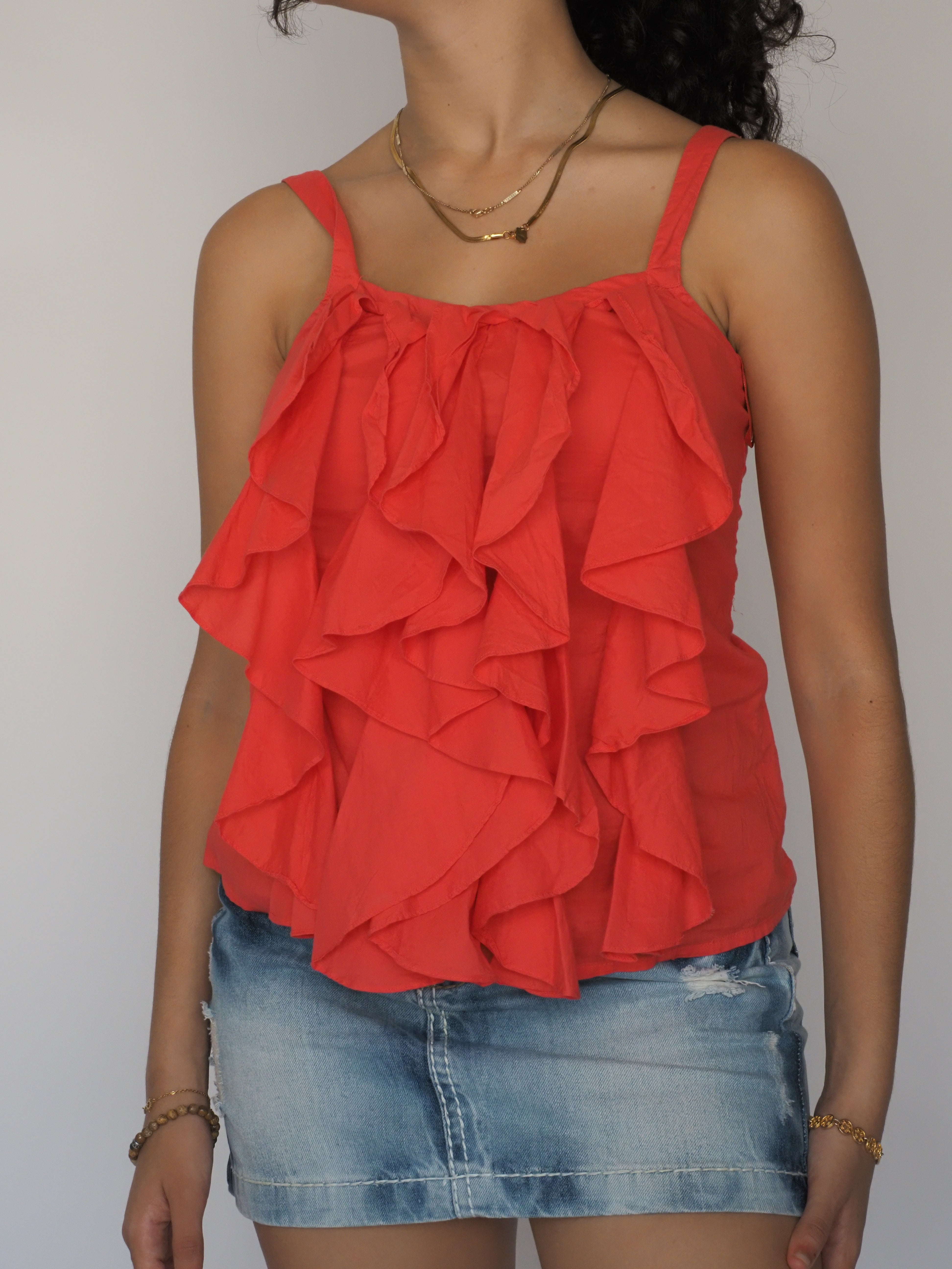 Vintage Y2K Layered Ruffle Cami Top – Next