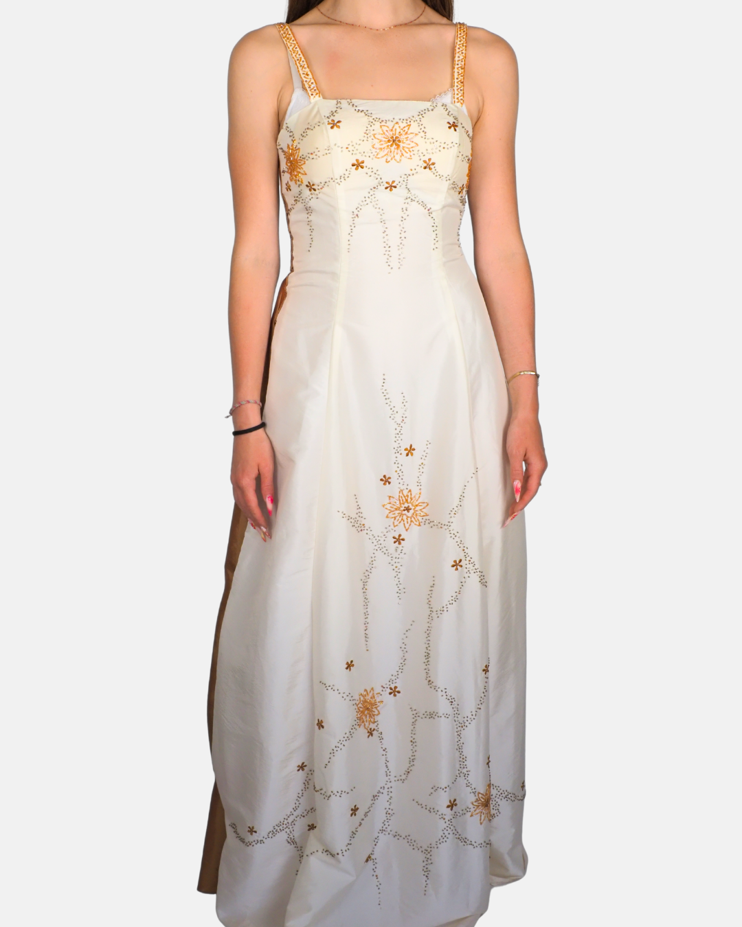 Y2K Ivory Embellished Floral Maxi Dress - Aspeed