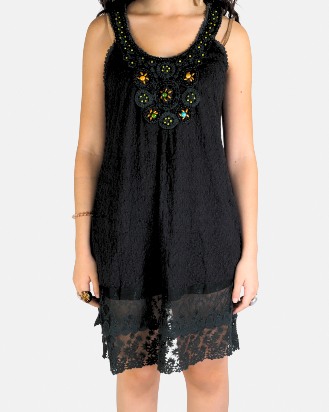 Y2K Black Lace Beaded Babydoll Dress