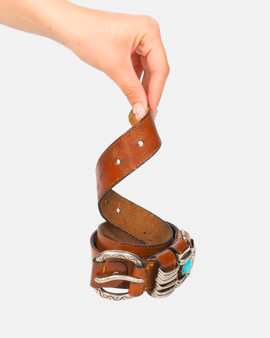 Brown Leather Turquoise Detail Belt