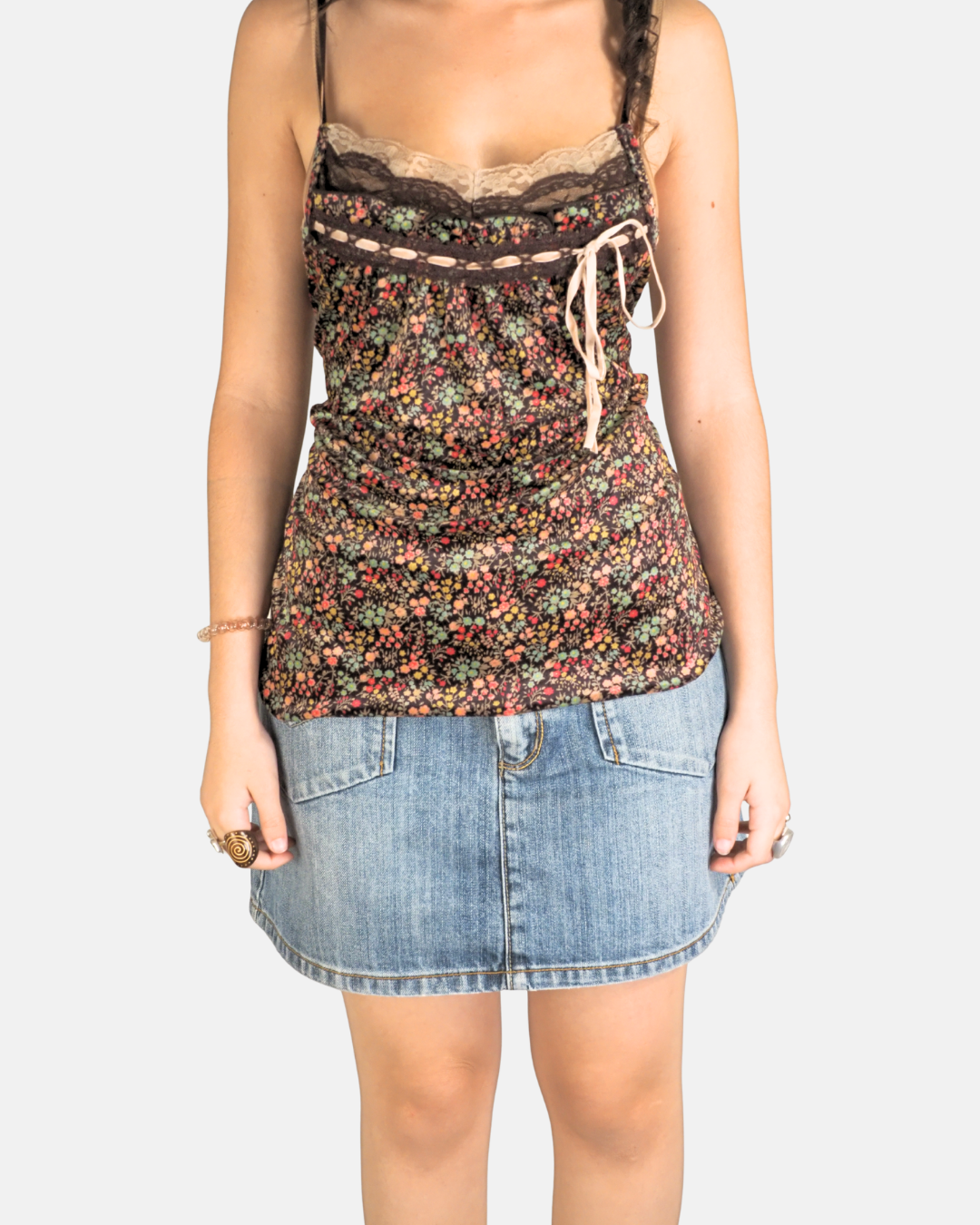 Brown Floral Lace Ribbon Cami - iiM
