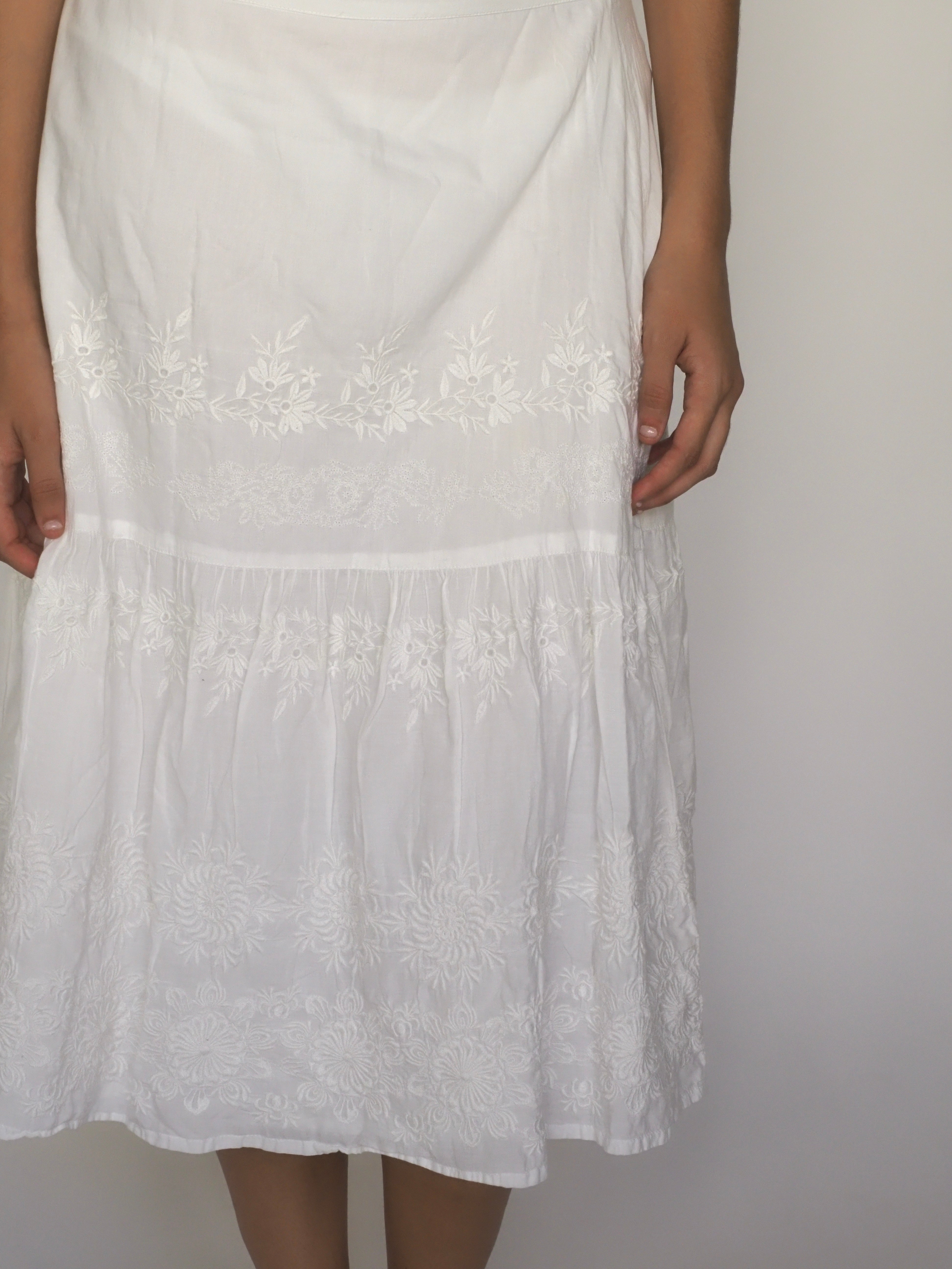 White Embroidered Cotton Midi Skirt – Monsoon