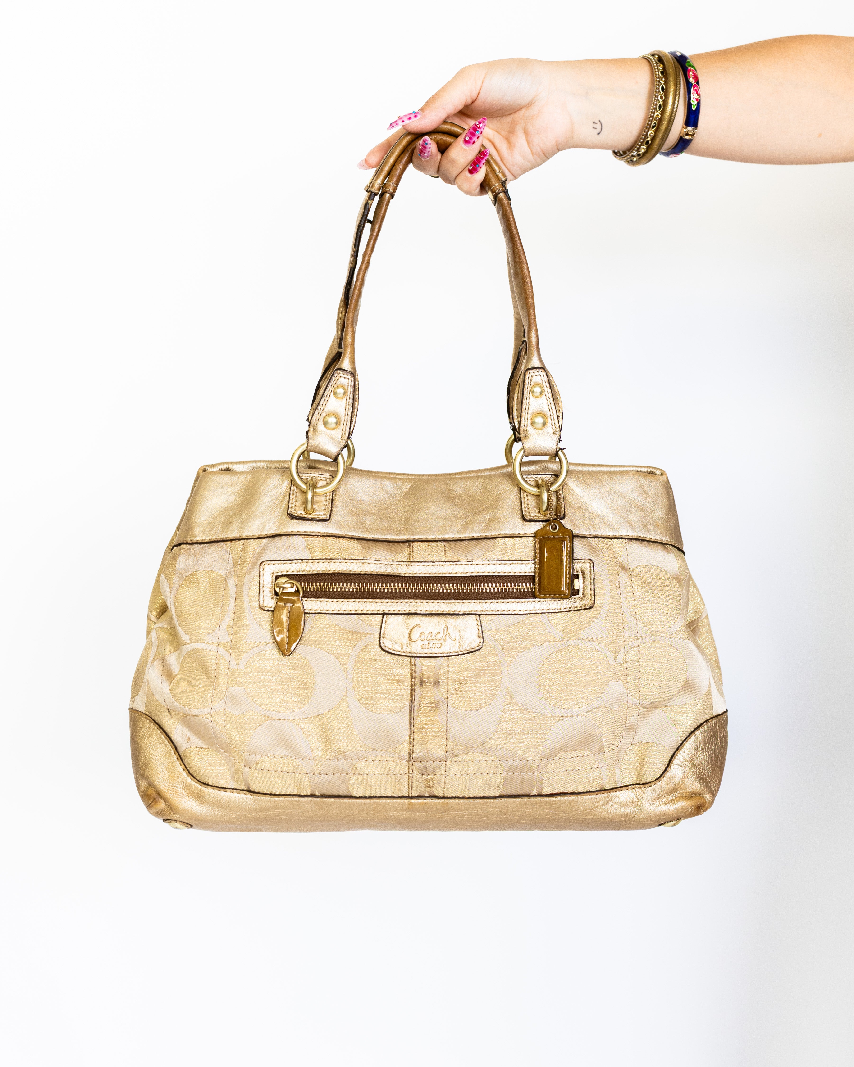 Gold Metallic Brooke Satchel – Coach