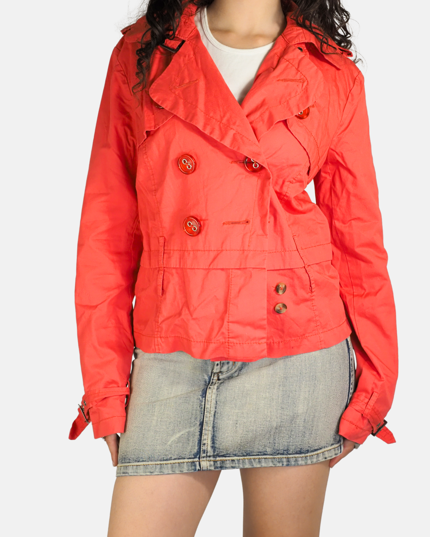 Coral Red Cropped Trench Jacket - Review