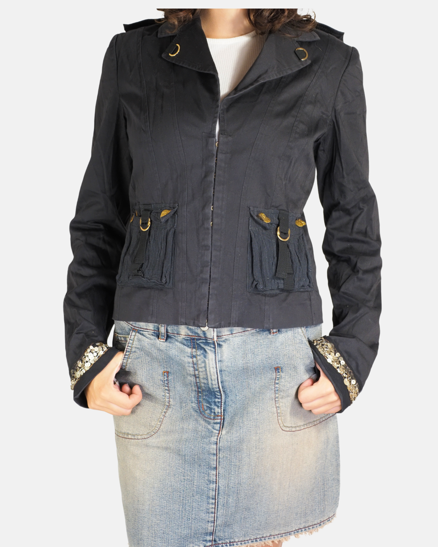 Black Ornated Cuff Utility Blazer - Rose Selavy
