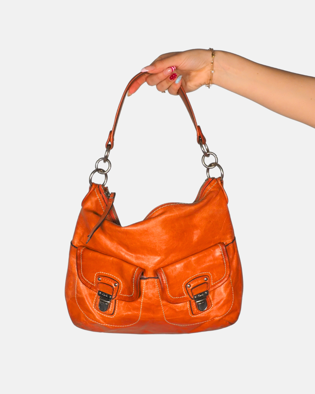 Coach Pebbled Leather Hobo Bag in Burnt Orange