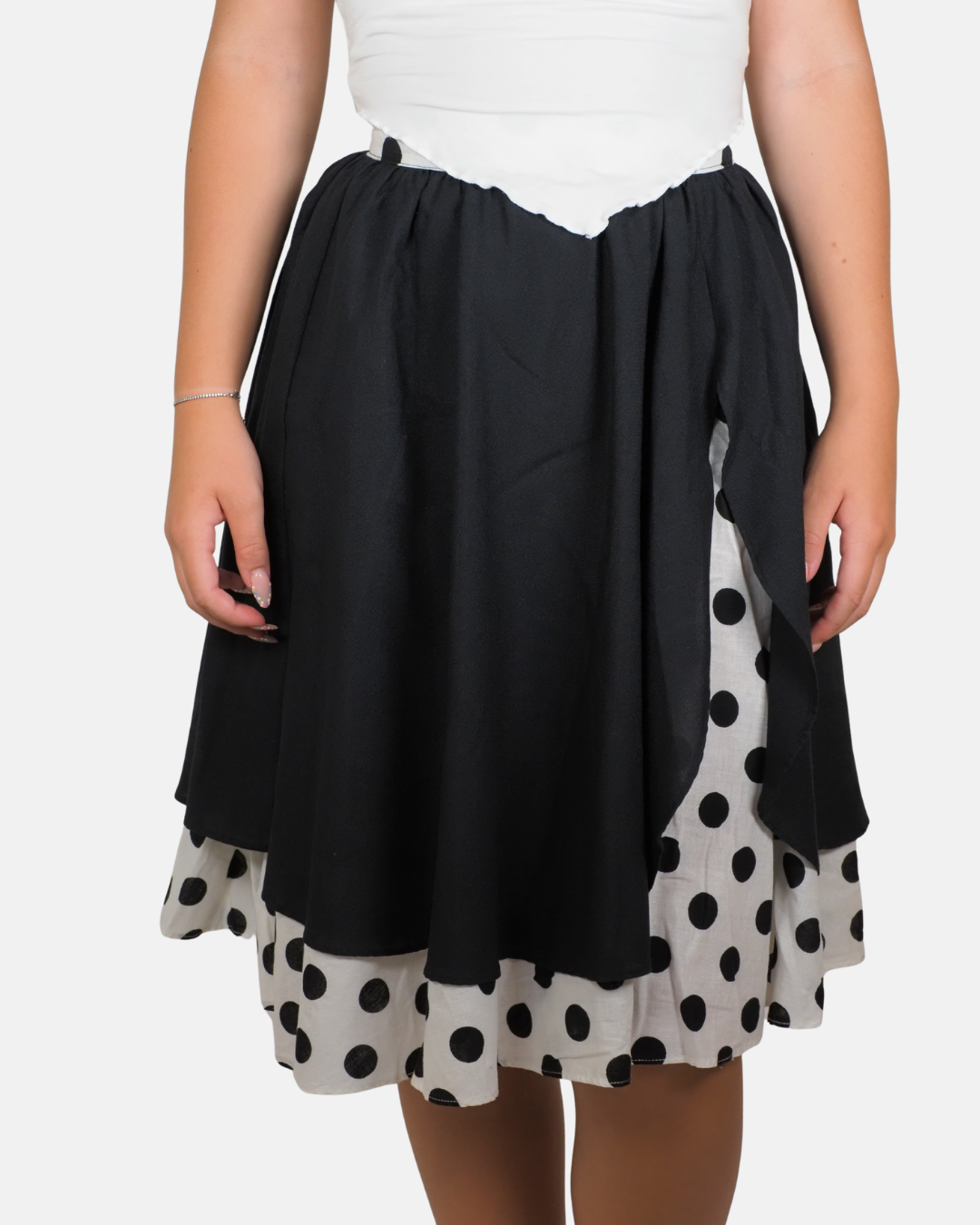 Black & White Polka-Dot Layered Midi Skirt