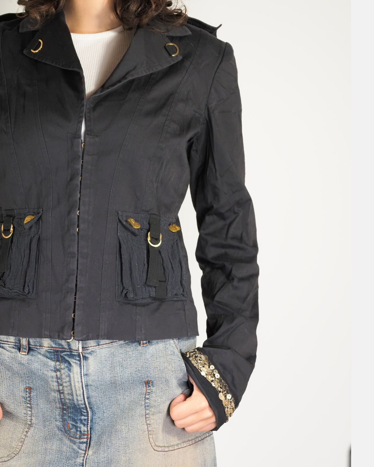 Black Ornated Cuff Utility Blazer - Rose Selavy