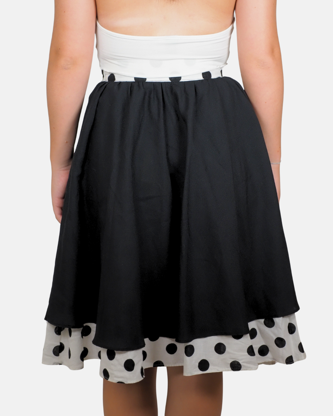 Black & White Polka-Dot Layered Midi Skirt