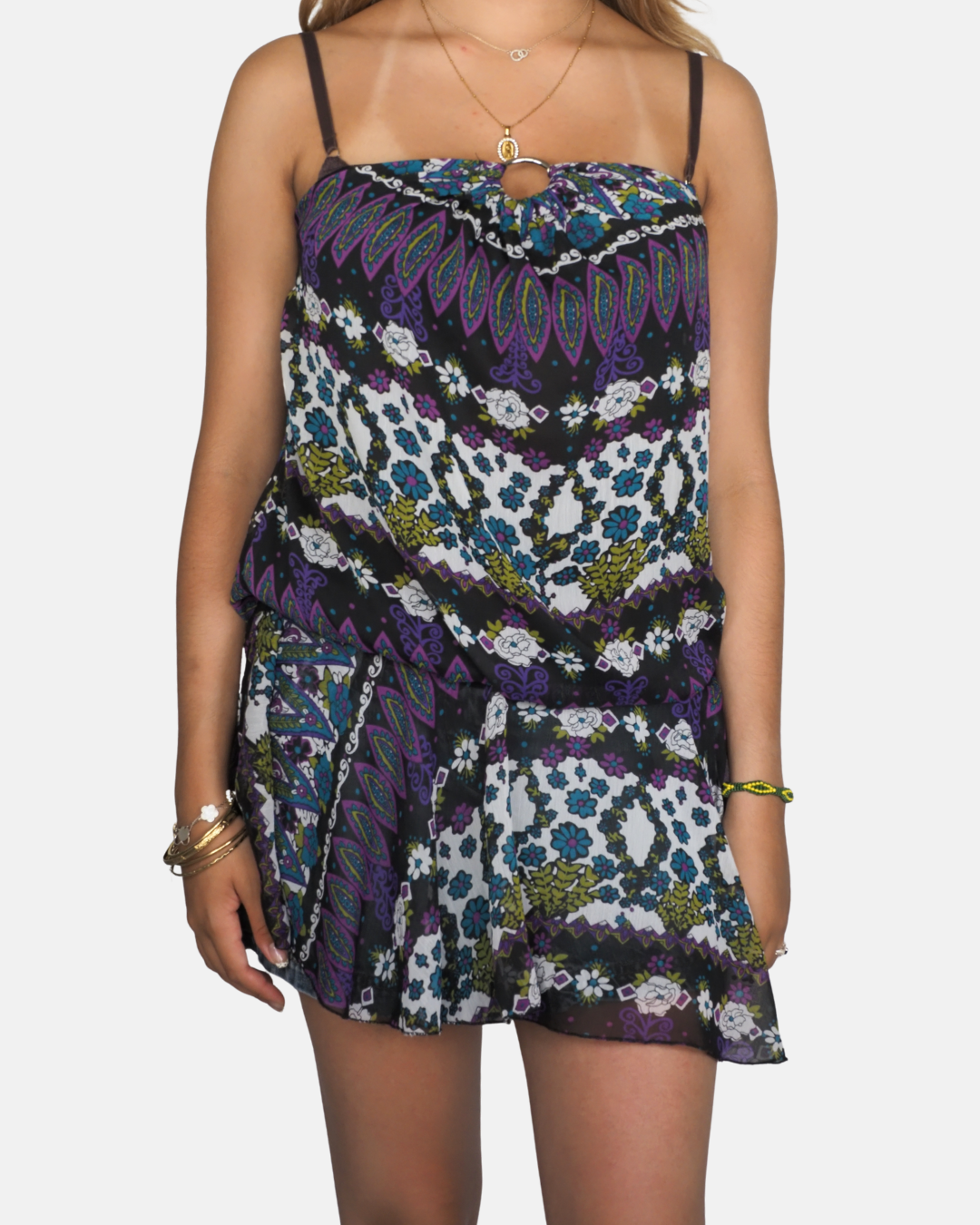 Boho Paisley Ring Detail Mini Dress