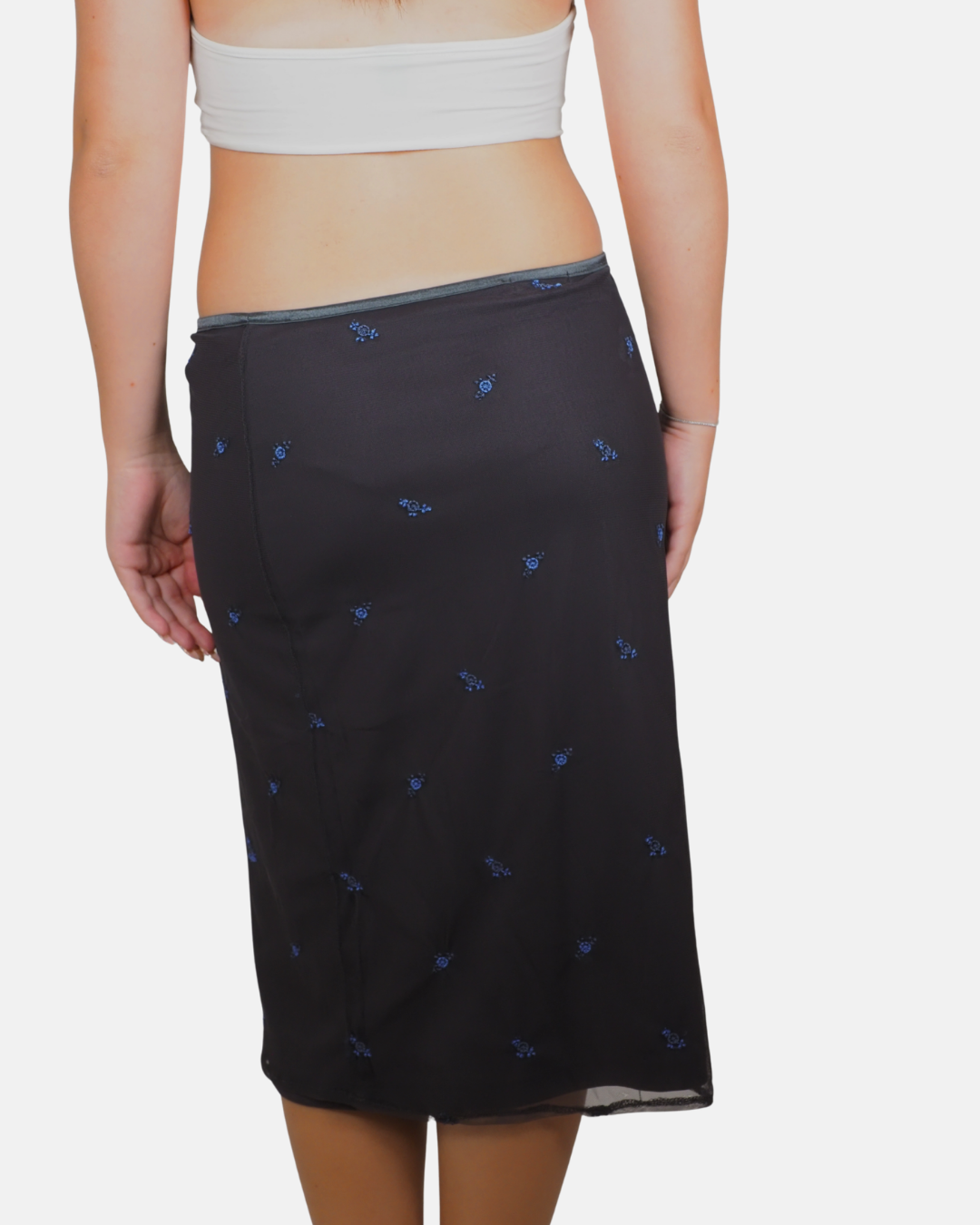 Navy Embroidered Midi Skirt - RC Collection