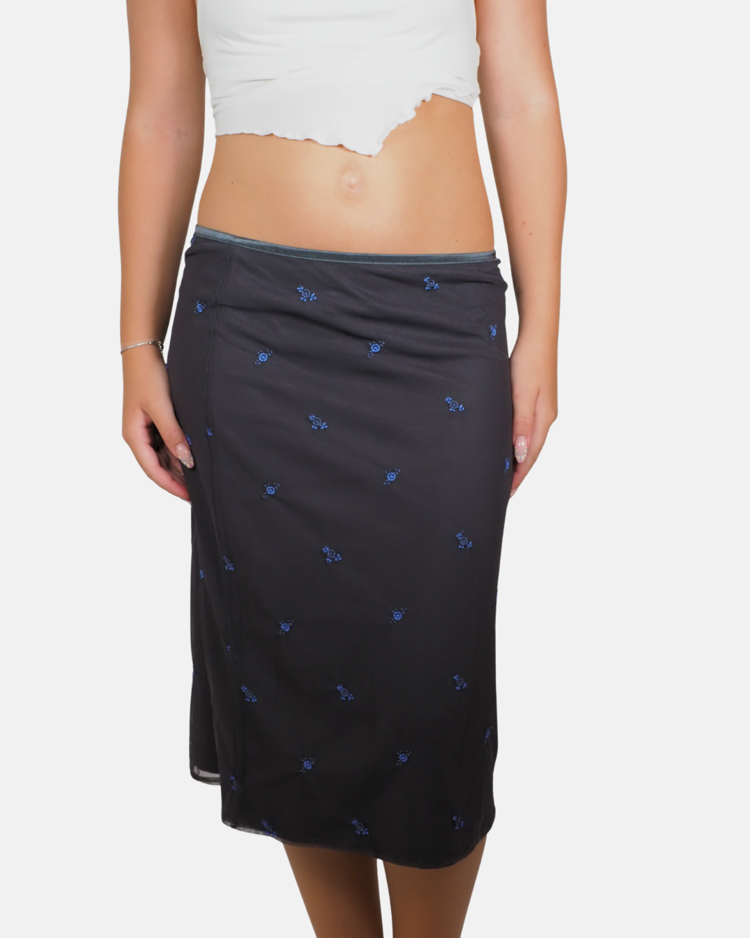Navy Embroidered Midi Skirt - RC Collection
