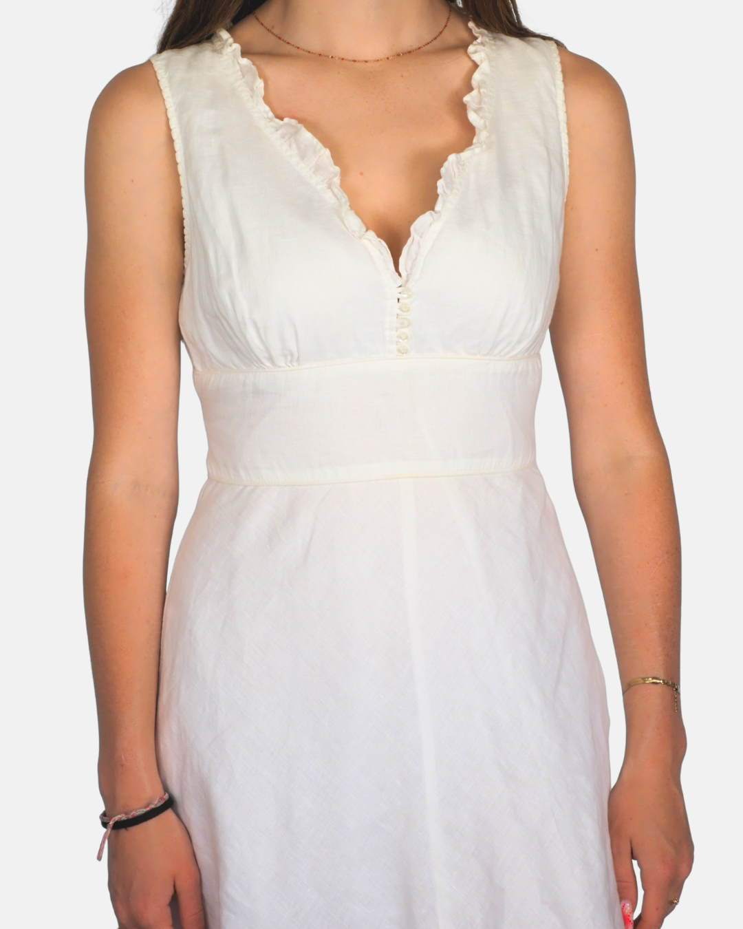 White Linen Blend Empire Midi Dress by Mexx