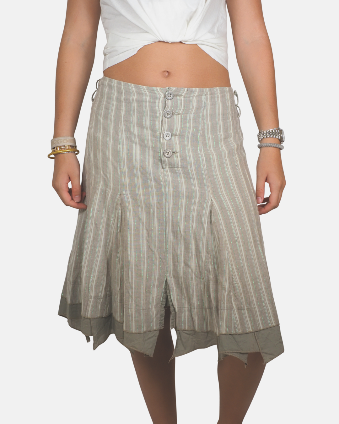 Beige Striped Handkerchief Midi Skirt - My Collection