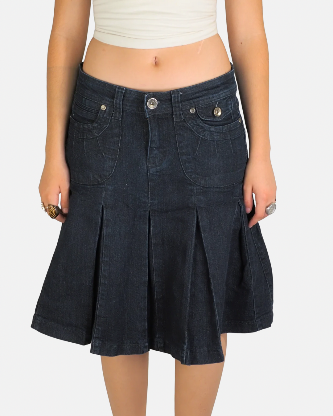 Dark Denim Pleated Midi Skirt - Real Play