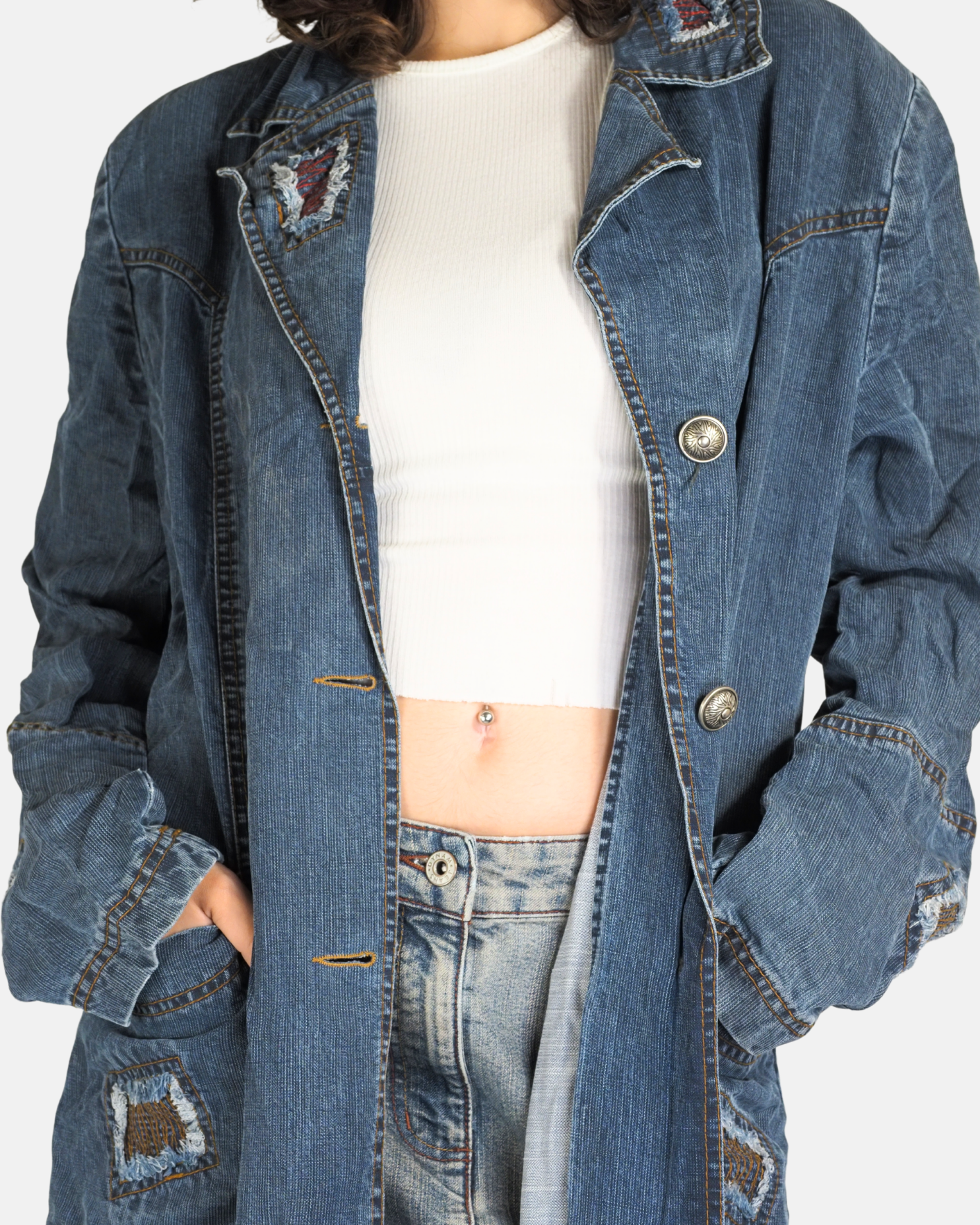 Y2K Patchwork Denim Maxi Coat - Isbilir