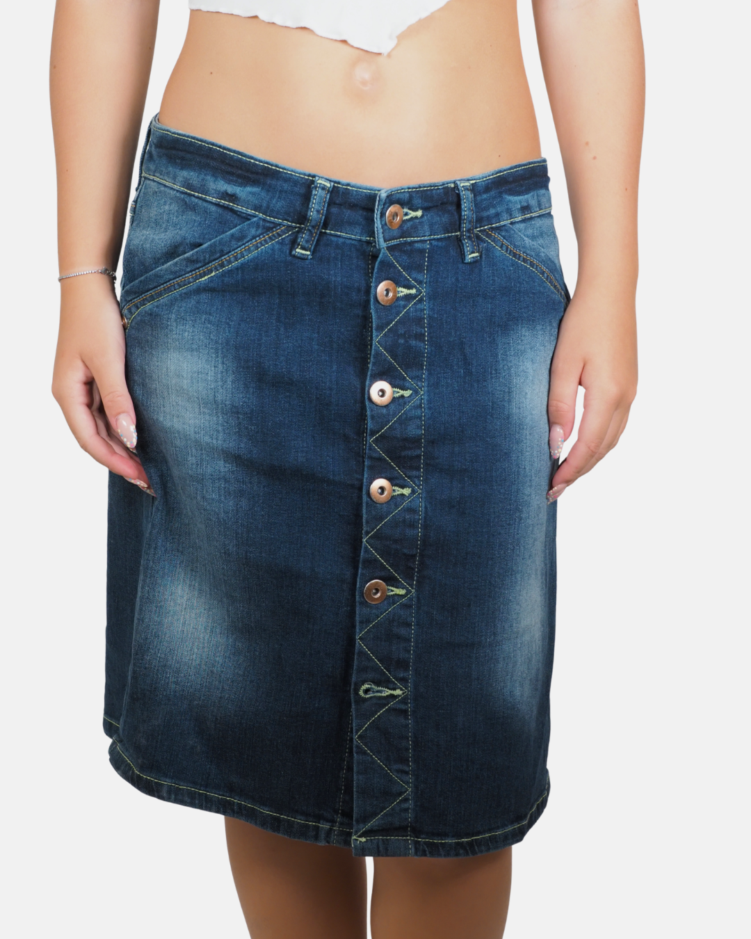 Button Front Denim Midi Skirt - Conbipel