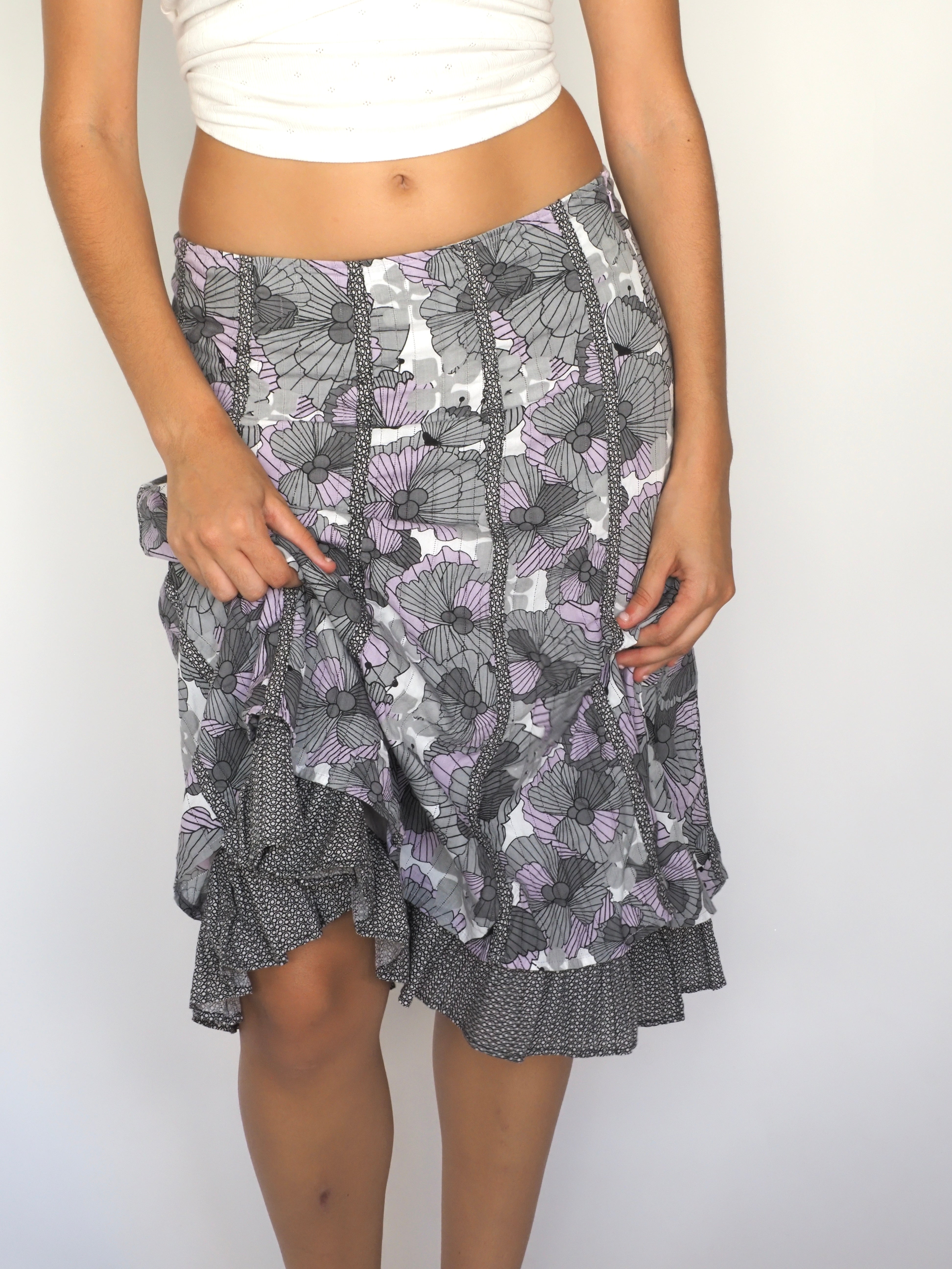 Purple & Grey Floral A-Line Midi Skirt – s.Oliver