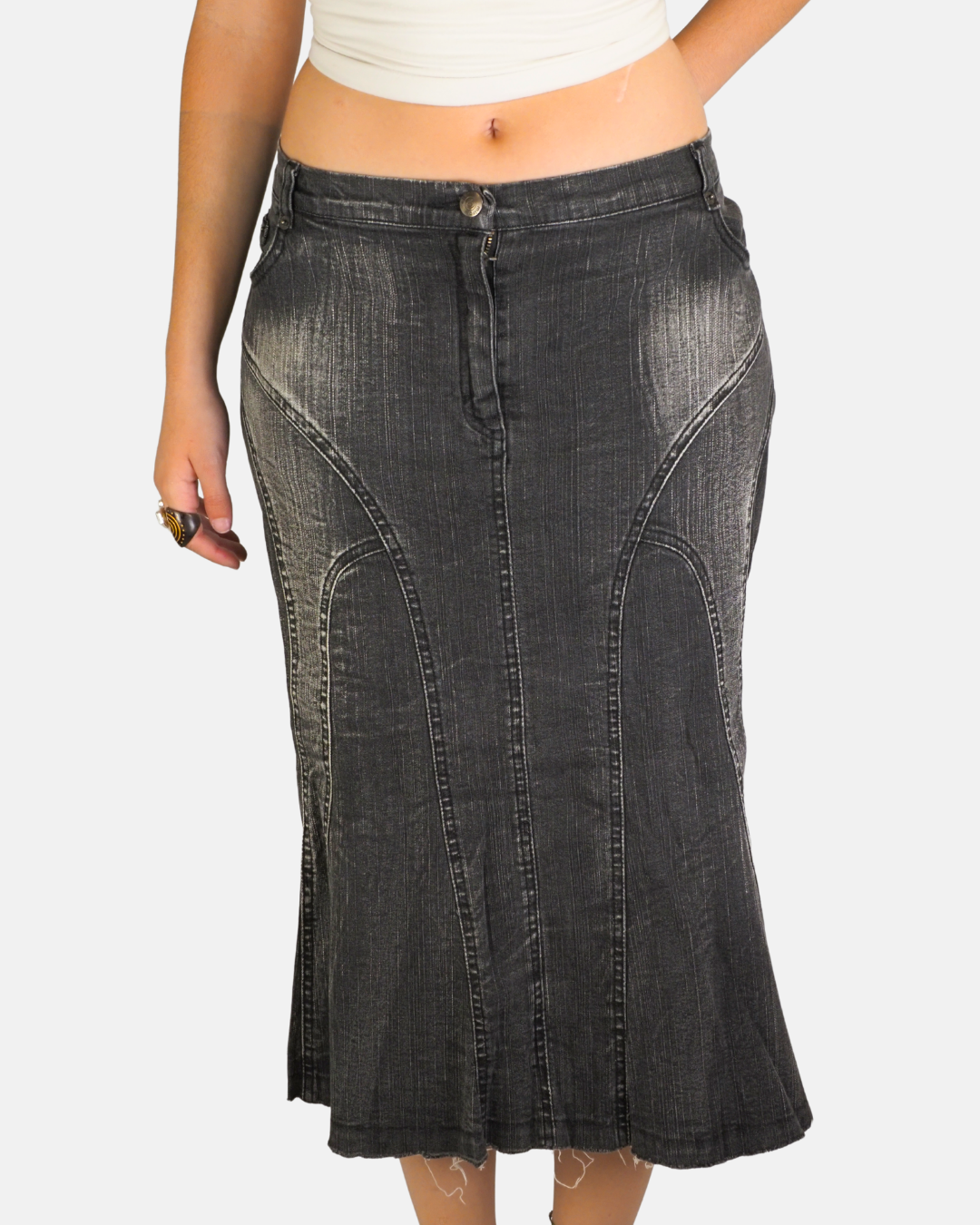 Grey Panelled Denim Midi Skirt - Elena Mirò